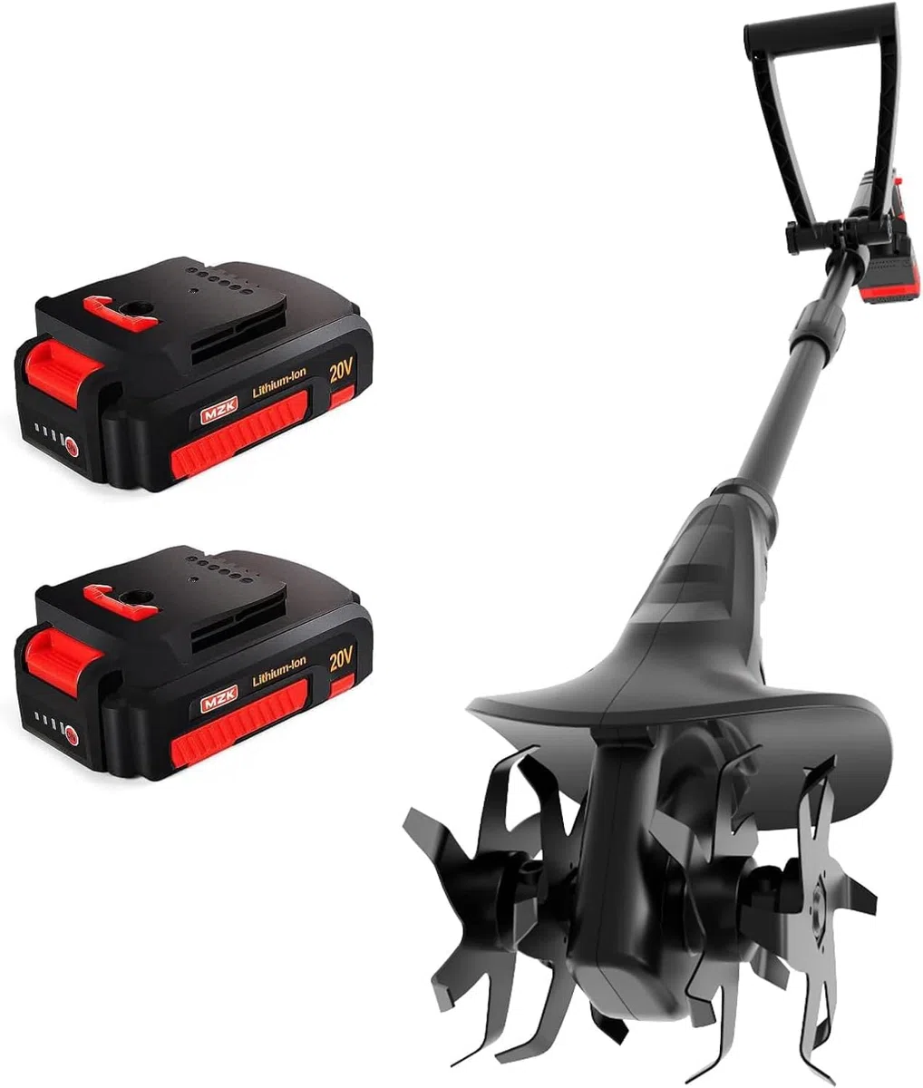 MZK 20V Akku-Motorhacken, 20 cm Arbeitsbreite, 360 U/min, Kabellose Gartenfräse mit 24 Stahlzinken, für Rasen Garten Bodenbearbeitung (2X 2,0Ah Akku & Ladegerät)