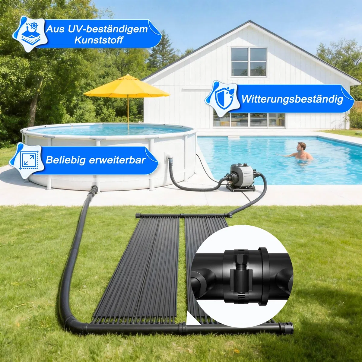 Froadp Solarheizung Solarkollektor für Pool Schwimmbad Warmwasser Heizung, Poolheizung Solar, Solarmatte Schwimmbad Heizmatte aus NBR+PVC, Beliebig Erweiterbar, Schwarz, 300x70cm