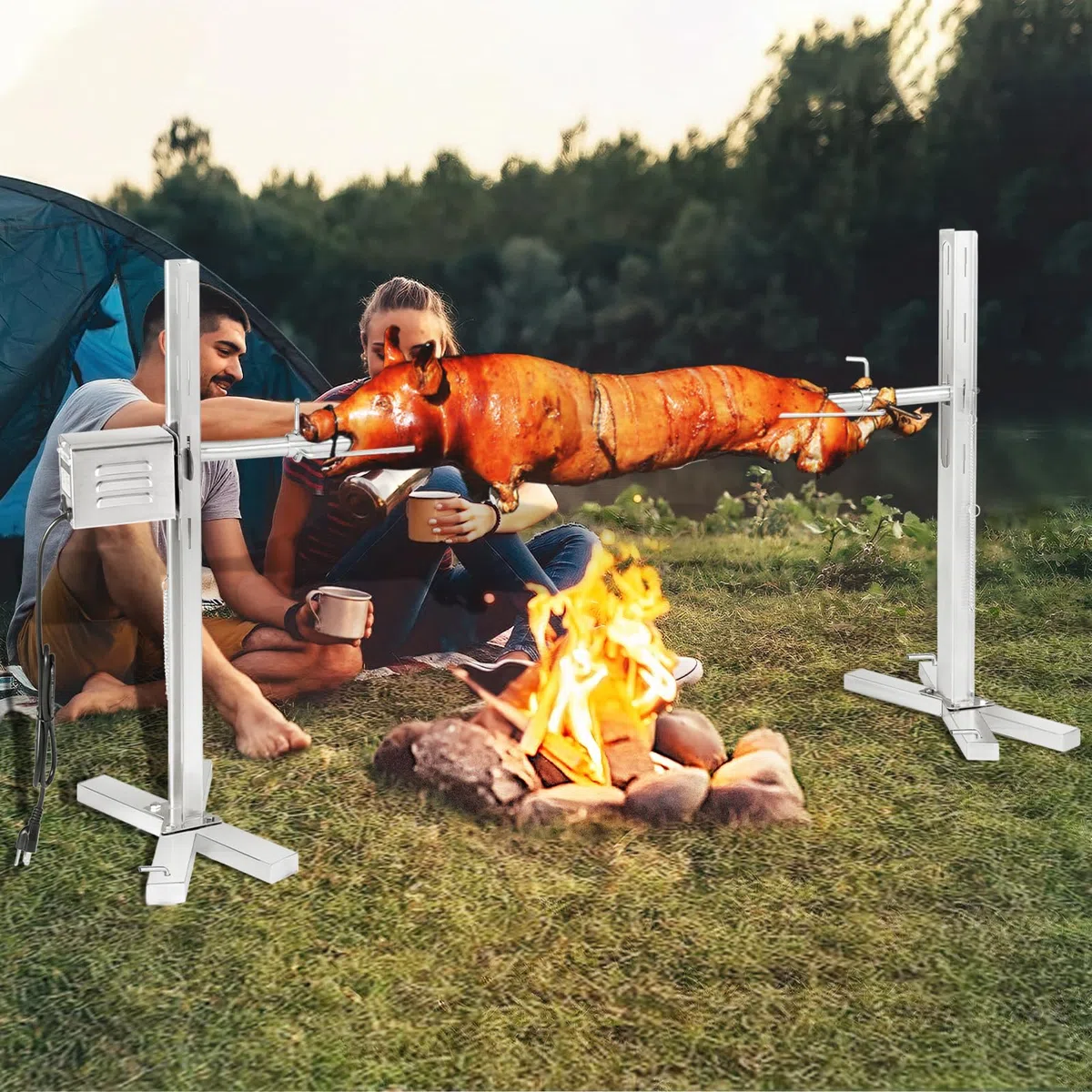 40kg Edelstahl Spanferkelgrill mit Motor BBQ Spießgrill für Schwein Spanferkelgrills, Verwendet für Außenbereich, Camping, Party Spannferkelgriller Motor