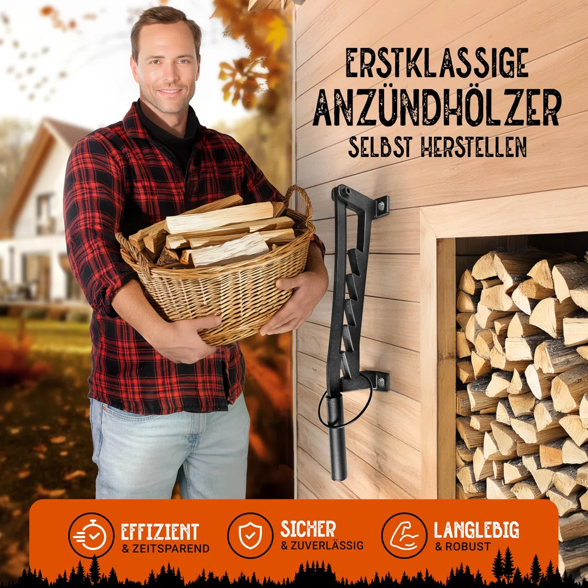 BearClaw Holzspalter manuell - Anzündholz Spalter zur Wandmontage - Handholzspalter, Spanmesser, Wand Holzspalter, Spalter Holz, Wood Splitter - Indoor & Outdoor Holz spalten - inkl. Anleitung