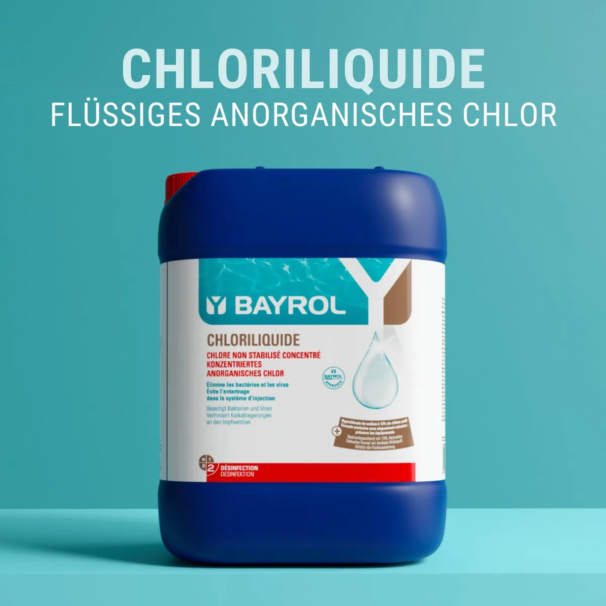 BAYROL Chloriliquide 20 L Flüssigchlor - Anorganisches Chlor flüssig für Pool - Ideal für Pool Dosieranlage - ohne Cyanursäure - Chlorbleichlauge - Chlor Pool