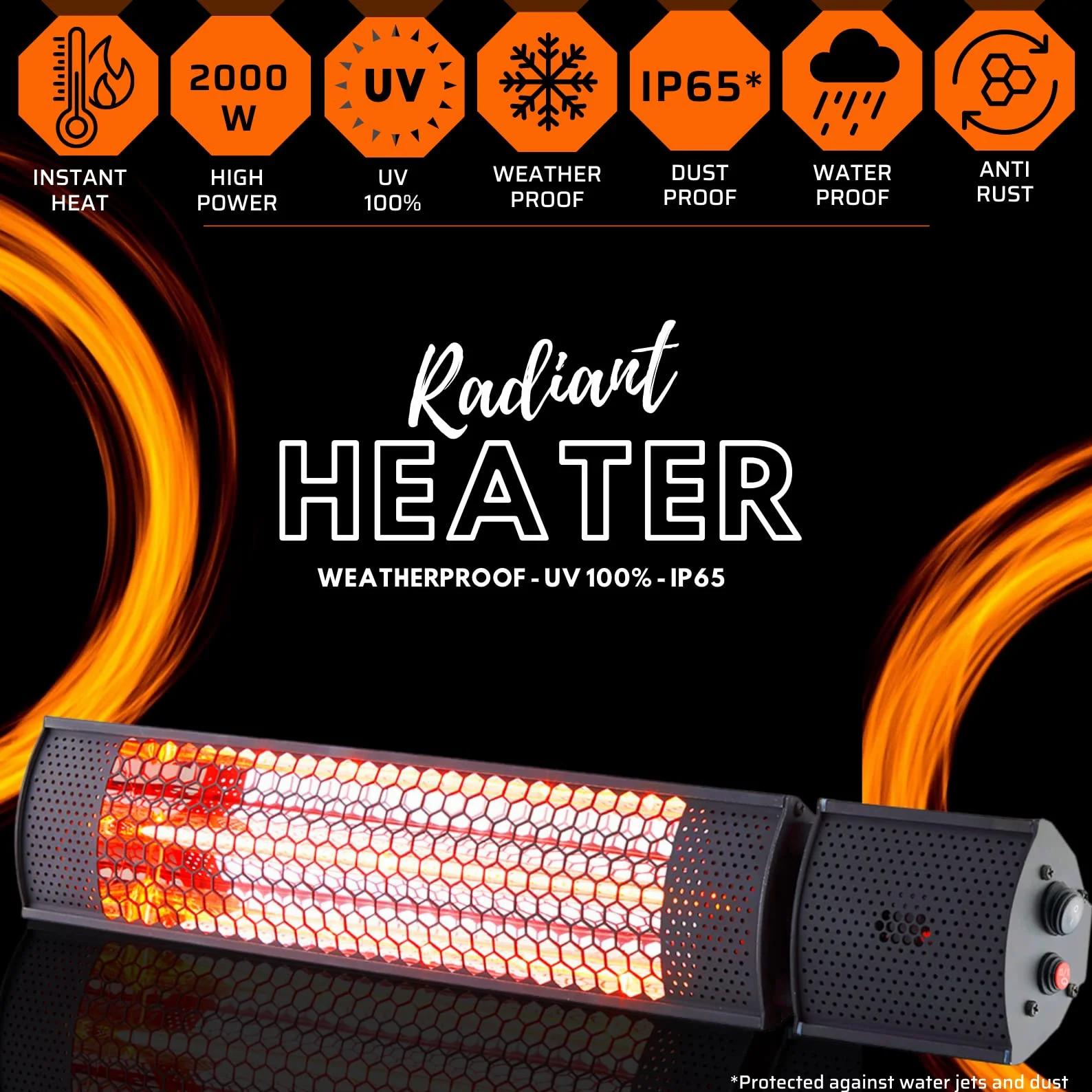 STARLYF Radiant Heater Infrarot Heizstrahler 2000W | Elektrischer Heizkörper für Innen & Außen IP65 mit Fernbedienung | Sofortige Wärme, 2 Leistungsstufen, Energiesparend & Wetterfest