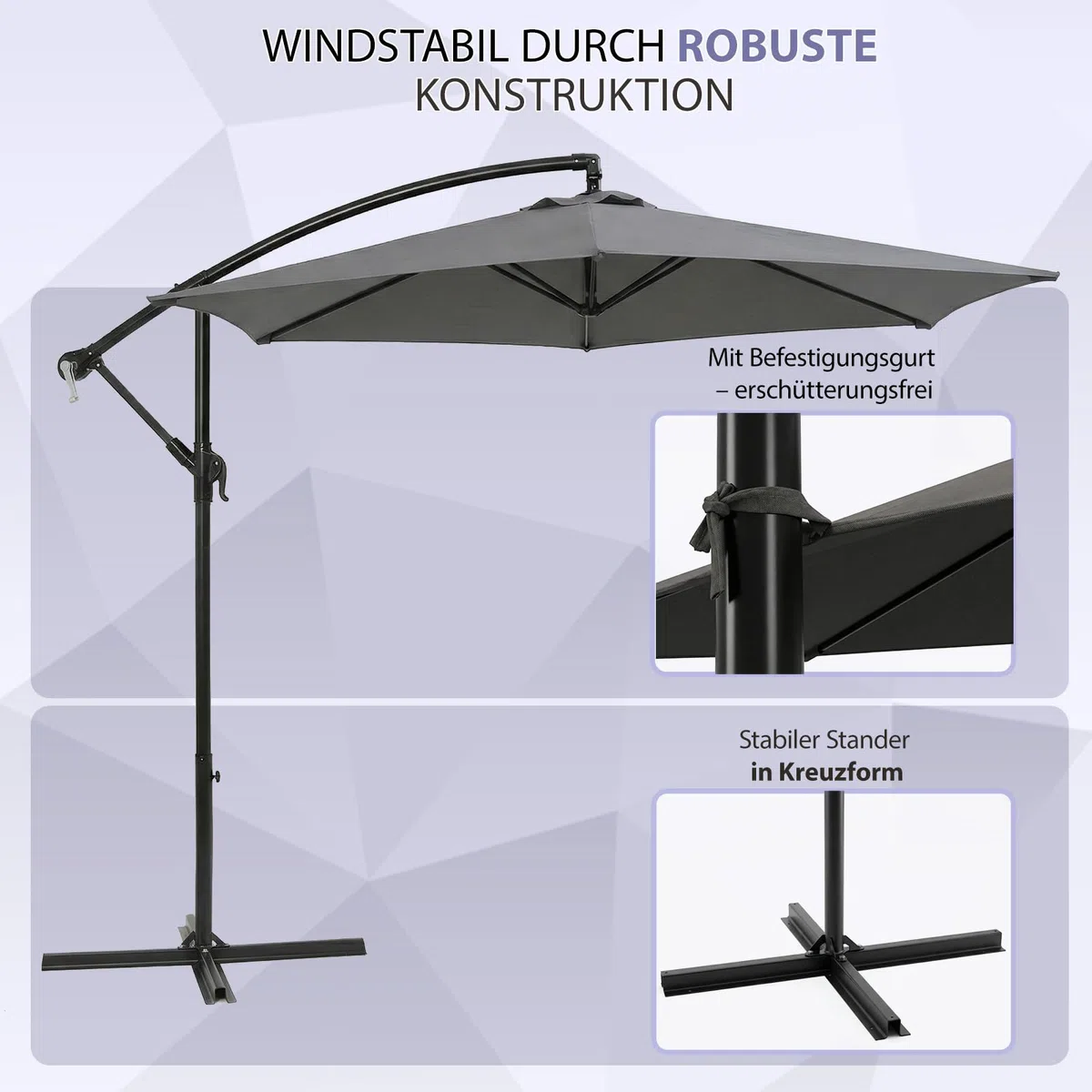 Sekey Ampelschirm 300 cm mit neigbarem Schirmdach, Sonnenschirm mit 48mm Alu-Mast & 6x Stahlstreben，Garten Terrassen Schirm rund knickbar, inkl. Zusatzgurt gegen Wackeln