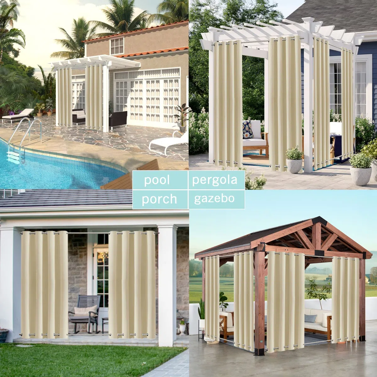 Aiyaoo Outdoor Vorhang Breit 295x215cm BxH (1 Stück), UV Schutz Wasserabweisend Blickdicht für Pavilion Balkon Garten Patio- Beige