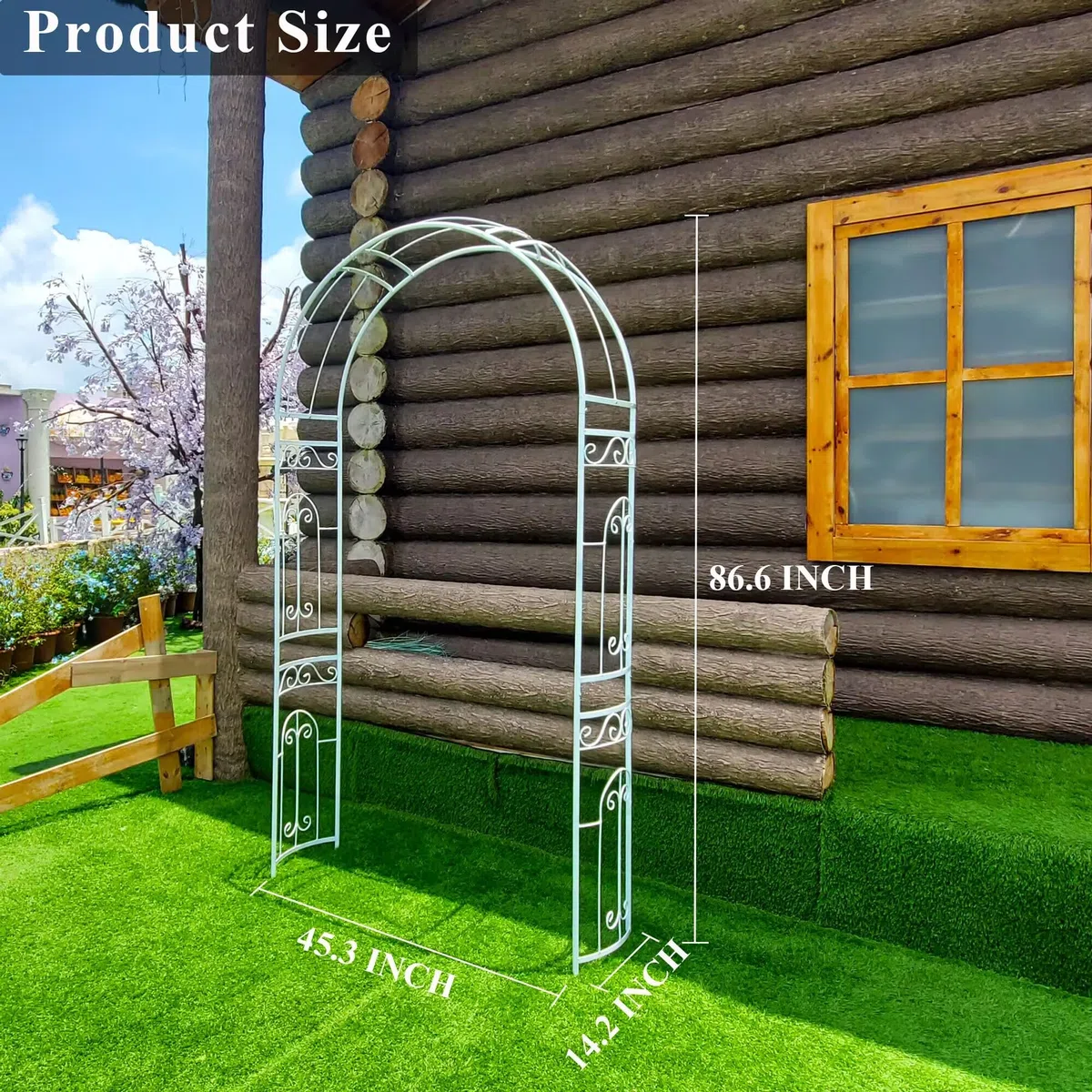 Weiß Rosenlaubengarten 242 x 114 x 35,5 cm Weißes Hochzeitsbogen Gartenbogen Metallbogen mit Eleganter Kurve für Kletterpflanzen, Rosen, Reben, Rasen, Garten, Patio, Outdoor-Zeremonie