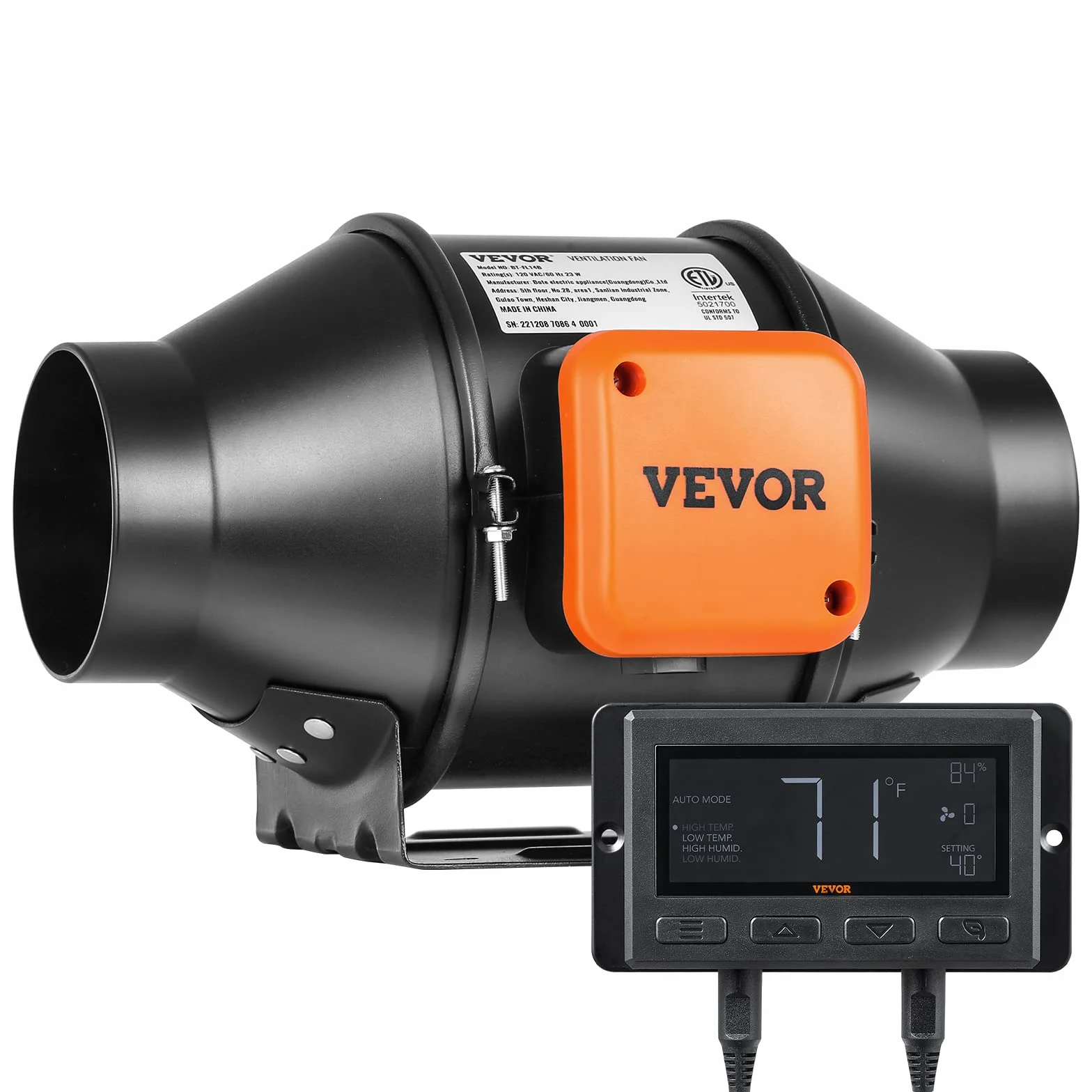 VEVOR 100 mm Inline Kanalventilator mit EC-Motor – 348 m³/h– 25 W, leise 28 dB, mit Temperatur- & Feuchtigkeitsregler – für Wachstumszelte, Hydrokultur, Belüftung