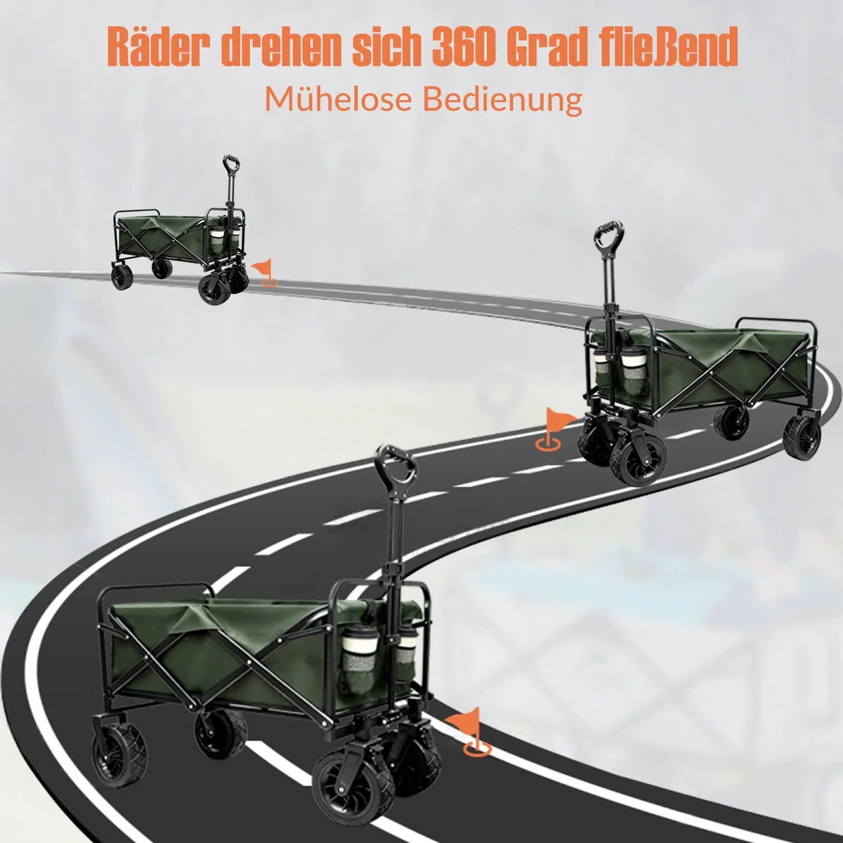Sanycasa Bollerwagen faltbar 200L 200KG Tragkraft Gelände Strand mit Bremsen verstellbarer Griff Transporttasche Grün
