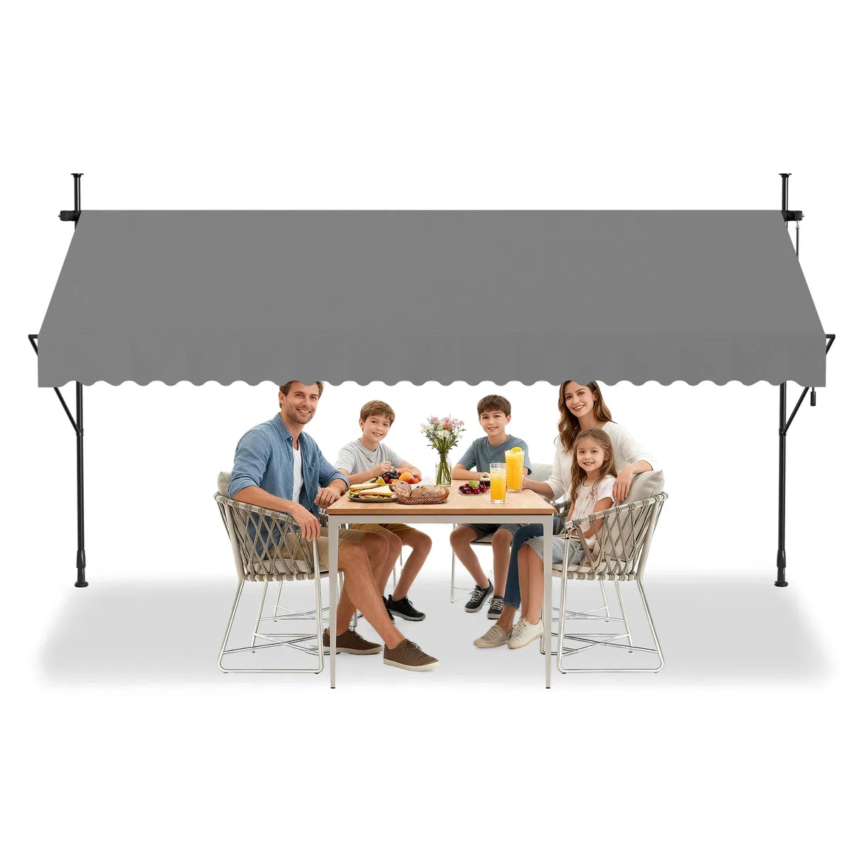 Klemmmarkise, Markise Sonnenschutz Balkon Ohne Bohren, Balkonmarkise Höhenverstellbar UV-beständig, Wasserabweisend mit Handkurbel (300cm Breit, Hellgrau)