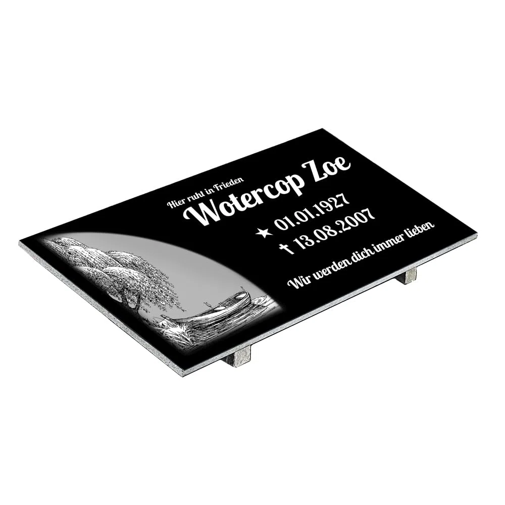 Grabplatte mit Inschrift aus Granit, personalisierbar Gedenktafel für Urnengrab, Grabstein für 1-2 Pers., Urnengrabstein N4 (30x60cm mit Stützen)