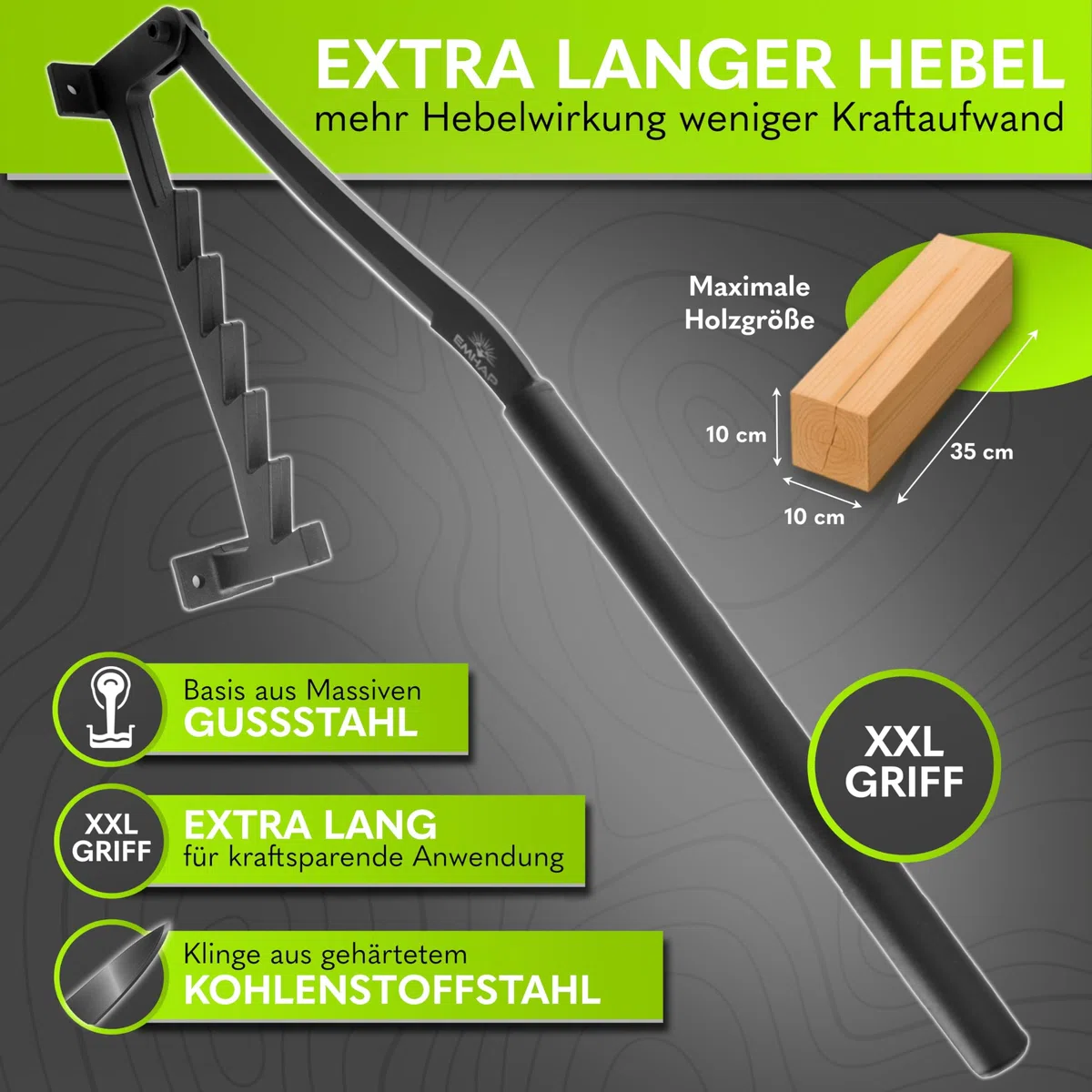 Holzspalter manuell – EXTRA STARKER Holz Spalter zum Holz Spalten auf Hackklotz – inkl. Schärfer & verlängerter Hebel – Kindling Splitter & Woodsplitter für Anzündholz