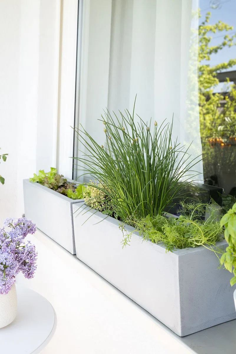 VIVANNO Blumenkasten Balkonkasten Pflanzkasten Fiberglas FLOBO Beton-Optik grau - 15x60x17 cm