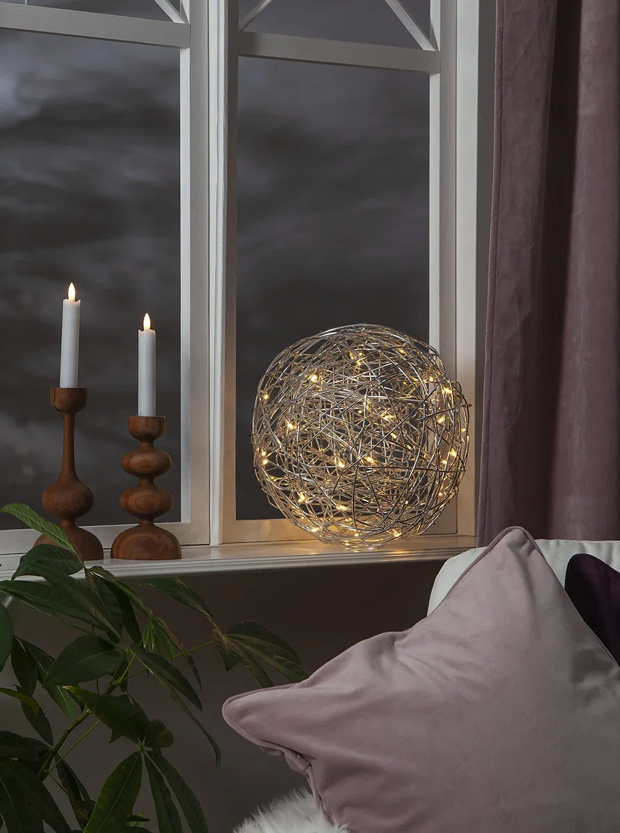 Star Trading LED Lichtkugel Außen - 3D Kugel aus Edelstahlgeflecht, 30 cm, ca. 50 warmweiße LEDs, Outdoor Gartendeko, Silber, inkl. Trafo, 500 cm Kabel