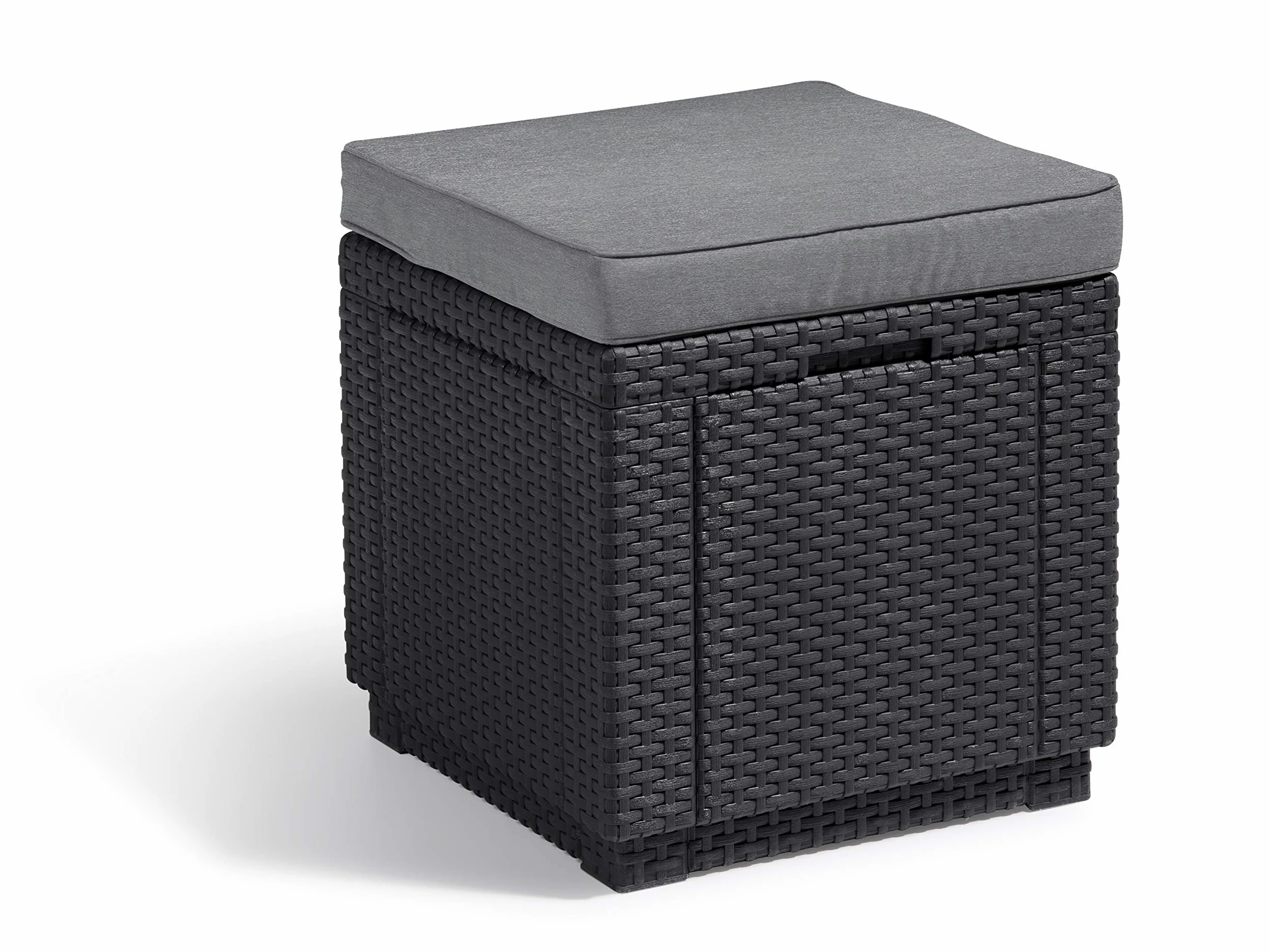 Keter Allibert by Gartenlounge Sofa California 2-Sitzer, Graphit/cool Grey, 141x68x72 cm & Allibert by Cube Hocker mit Stauraum, grau, inkl. Kissen, Deckel abnehmbar, 42x42x39cm