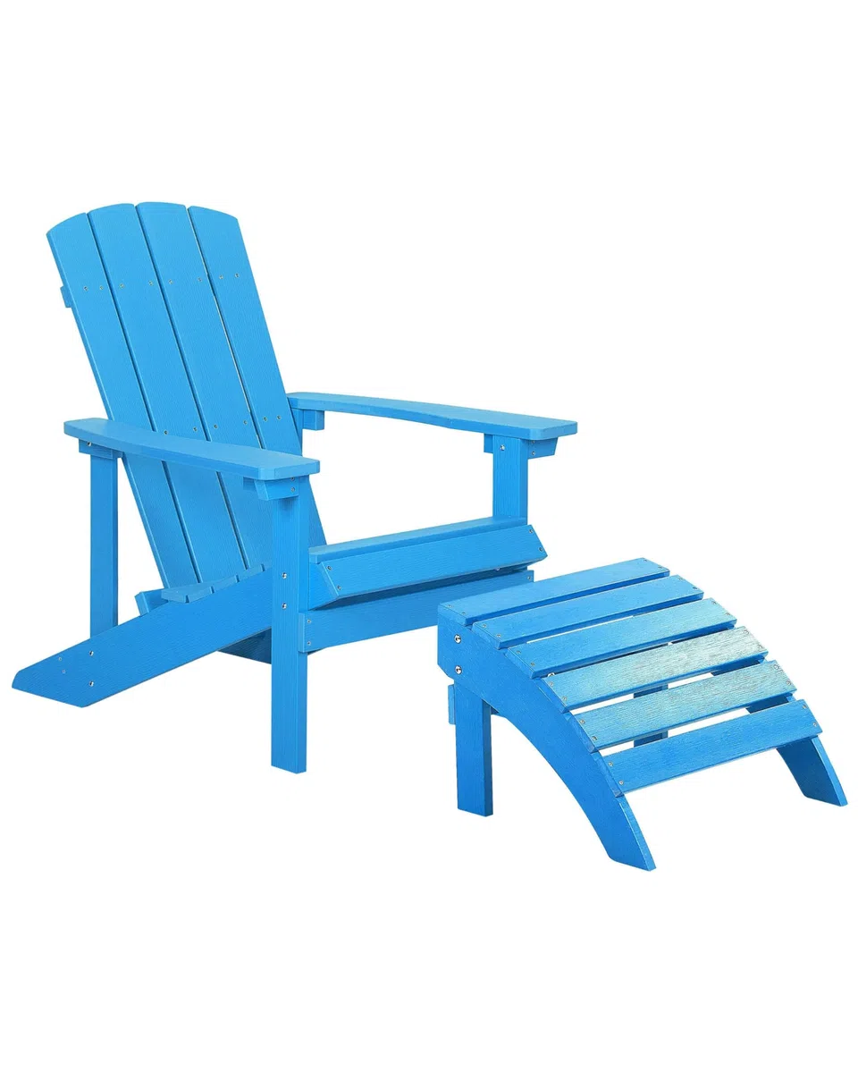 Moderner Muskoka Gartenstuhl Kunstholz Blau mit Hocker Armlehnen Adirondack