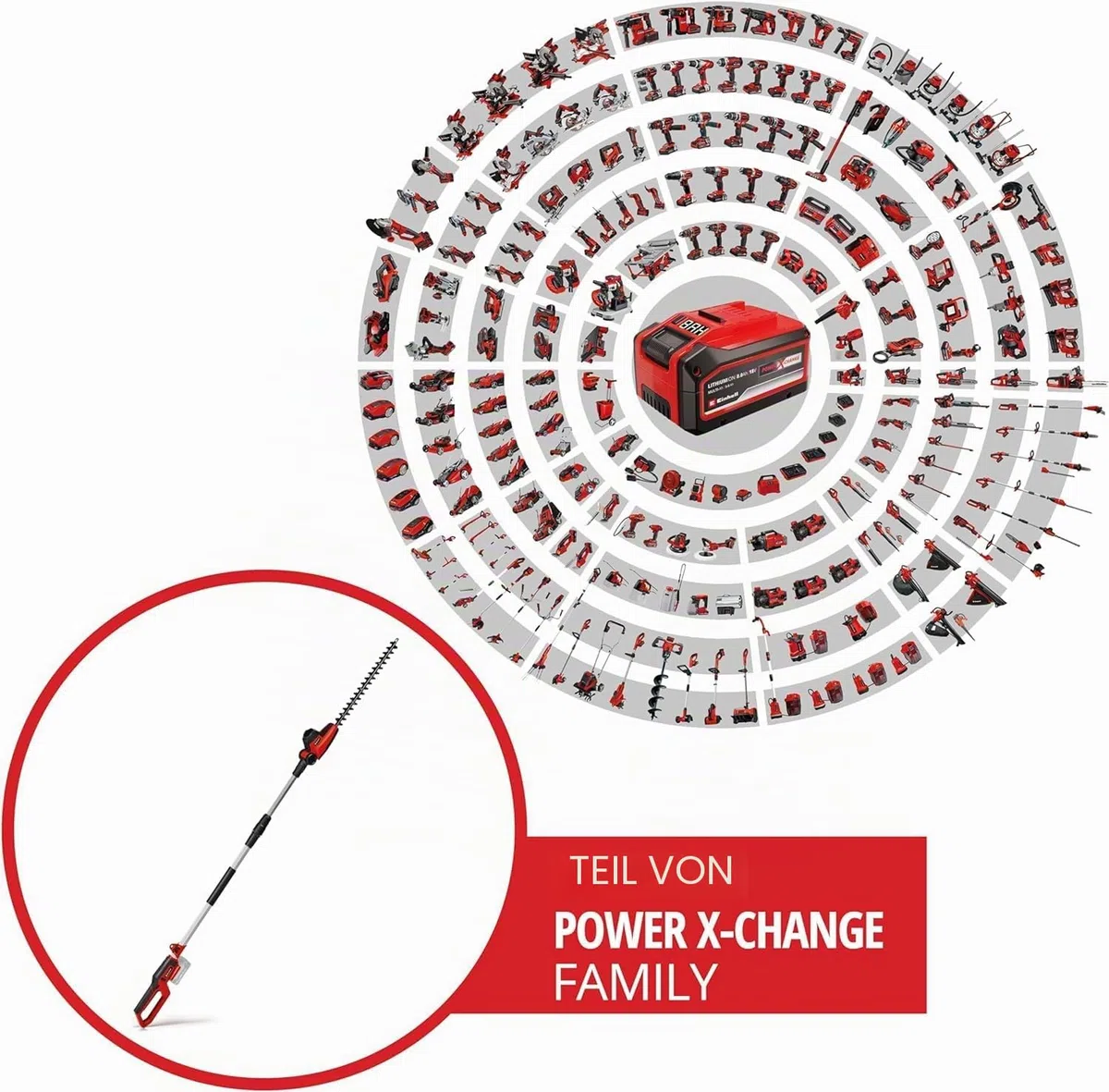 Einhell Akku-Teleskop-Heckenschere GC-HH 18/45 Li T-Solo Power X-Change (Lithium-Ionen, Hauptgriff drehbar, Metallgetriebe, Motorkopf 7-Fach neigbar, ohne Akku und Ladegerät)