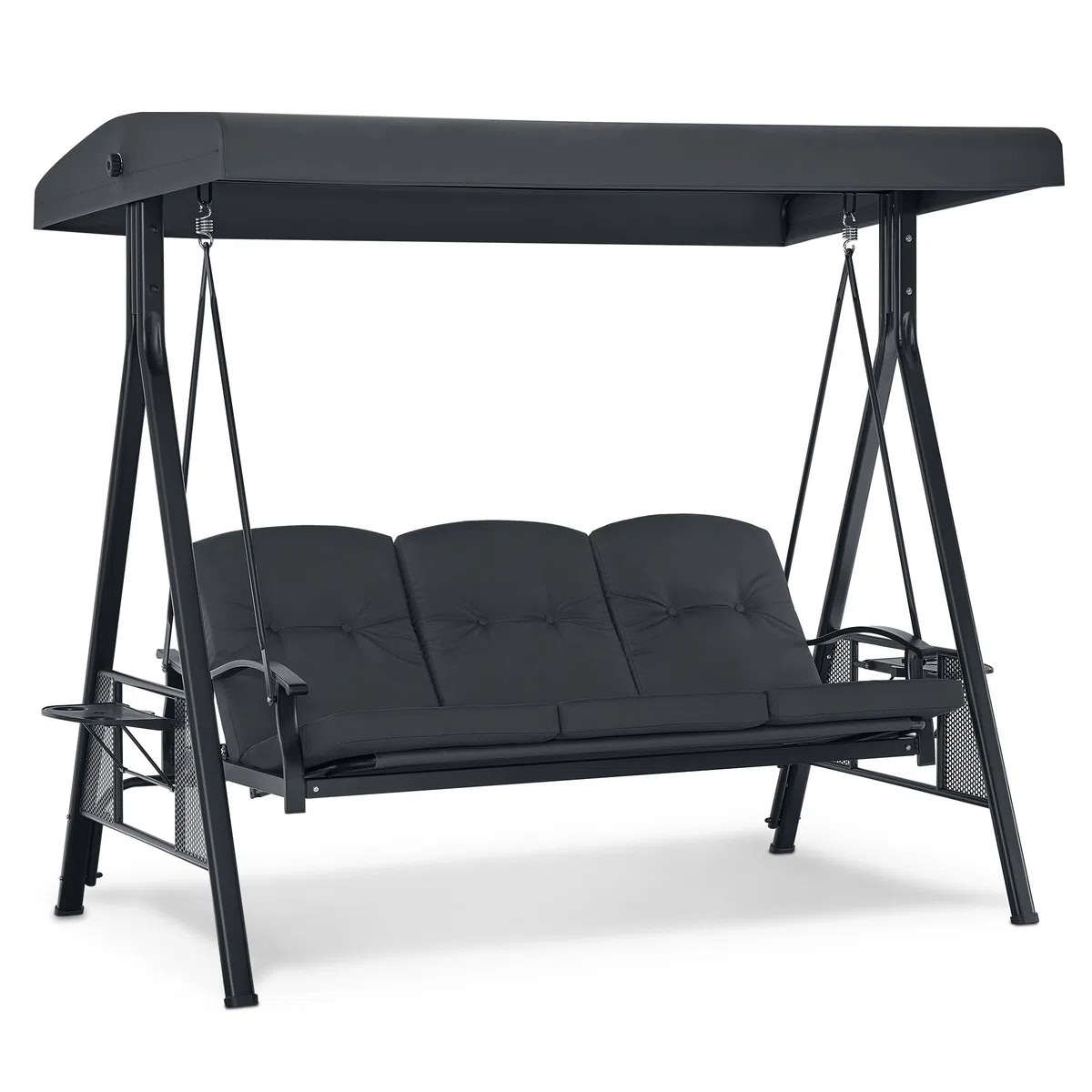 M MCombo 3-Sitzer Hollywoodschaukel mit Liegefunktion, Verstellbarem Sonnendach & Getränkehalter, Gartenschaukel bis 360kg Belastbar Schaukelbank Outdoor Wetterfest 204x118x181 cm 4093 (dunkgelgrau)