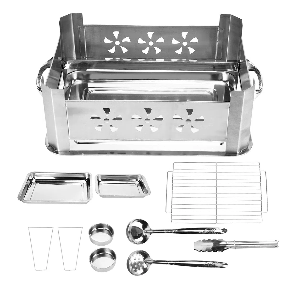 KIMISS Tragbarer Grillgrill aus Edelstahl - Holzkohle und Alkoholgrill für Fischkochen - Kompakter Grill Im Freien mit Tragetreifen, Ideal für Camping & Picknicks (Erschöpfbar und belüftet)