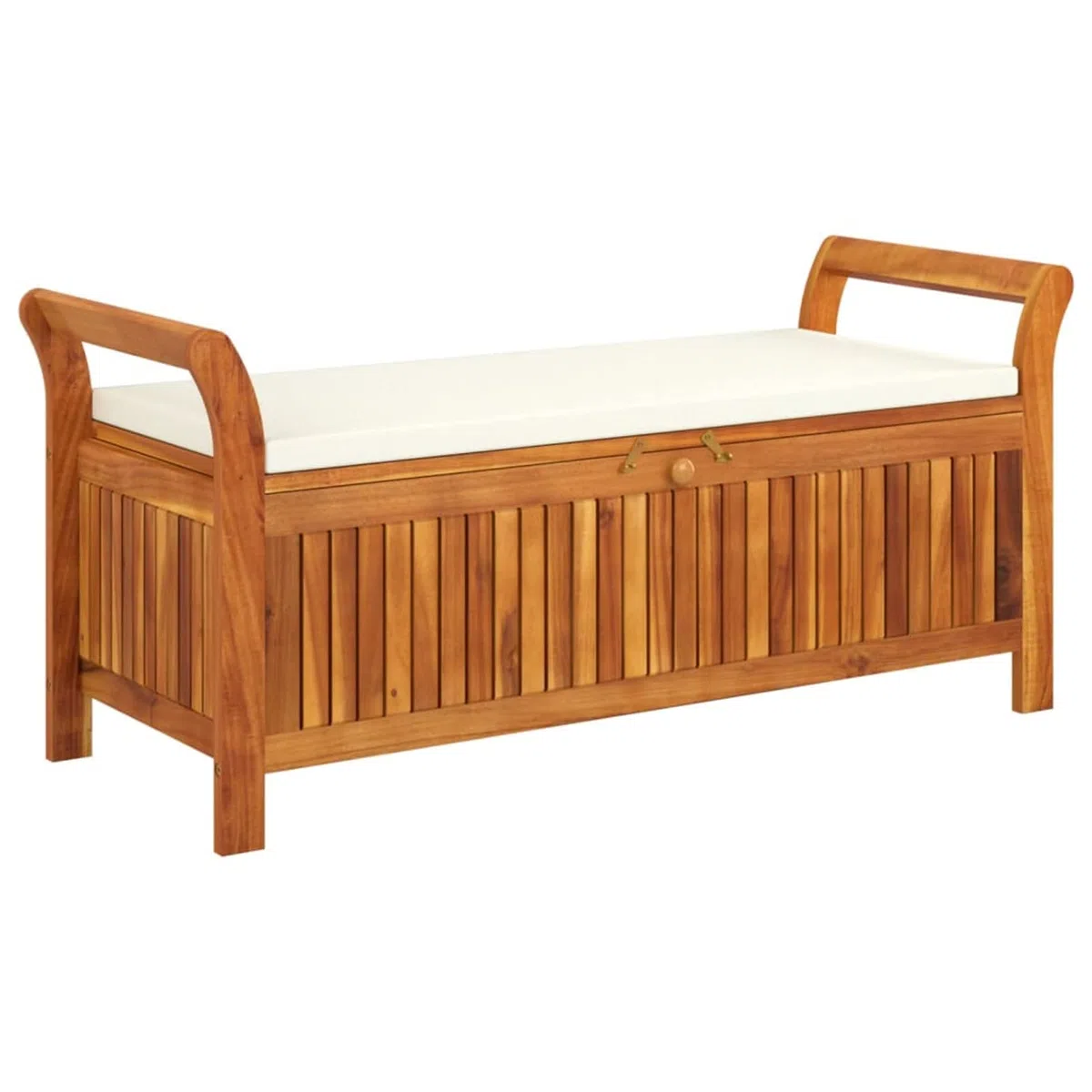 Tidyard Garten Truhenbank mit Kissen Gartenbank Gartentruhe Holzbank Sitztruhe Gartenbox Auflagenbox Kissenbox Spieltruhe Sitzbank für Terrasse Garten Balkon 126 cm Massivholz Akazie