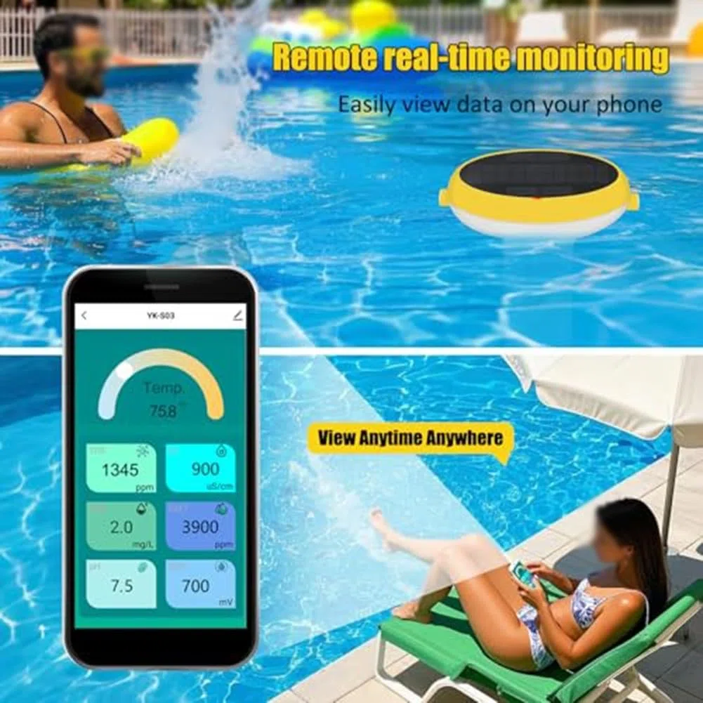 7-in-1 Smart Pool Tester für Tuya App: pH, Salz, ORP, Leitfähigkeit & Temp. Echtzeit für Salzwasser-Pools.(C)