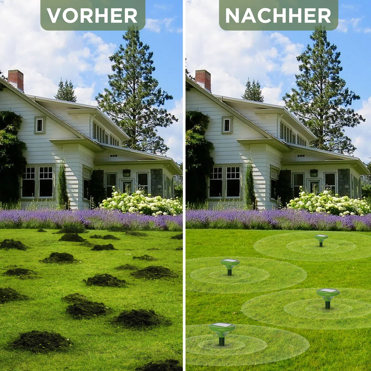 ISOTRONIC Maulwurfabwehr zum Vertreiben von Maulwürfen, Wühlmäusen & Schlangen – Solar Maulwurfschreck mit Erdspieß für den Garten – Maulwurfvertreiber 1.250m² Wirkungsbereich (3 Stück)