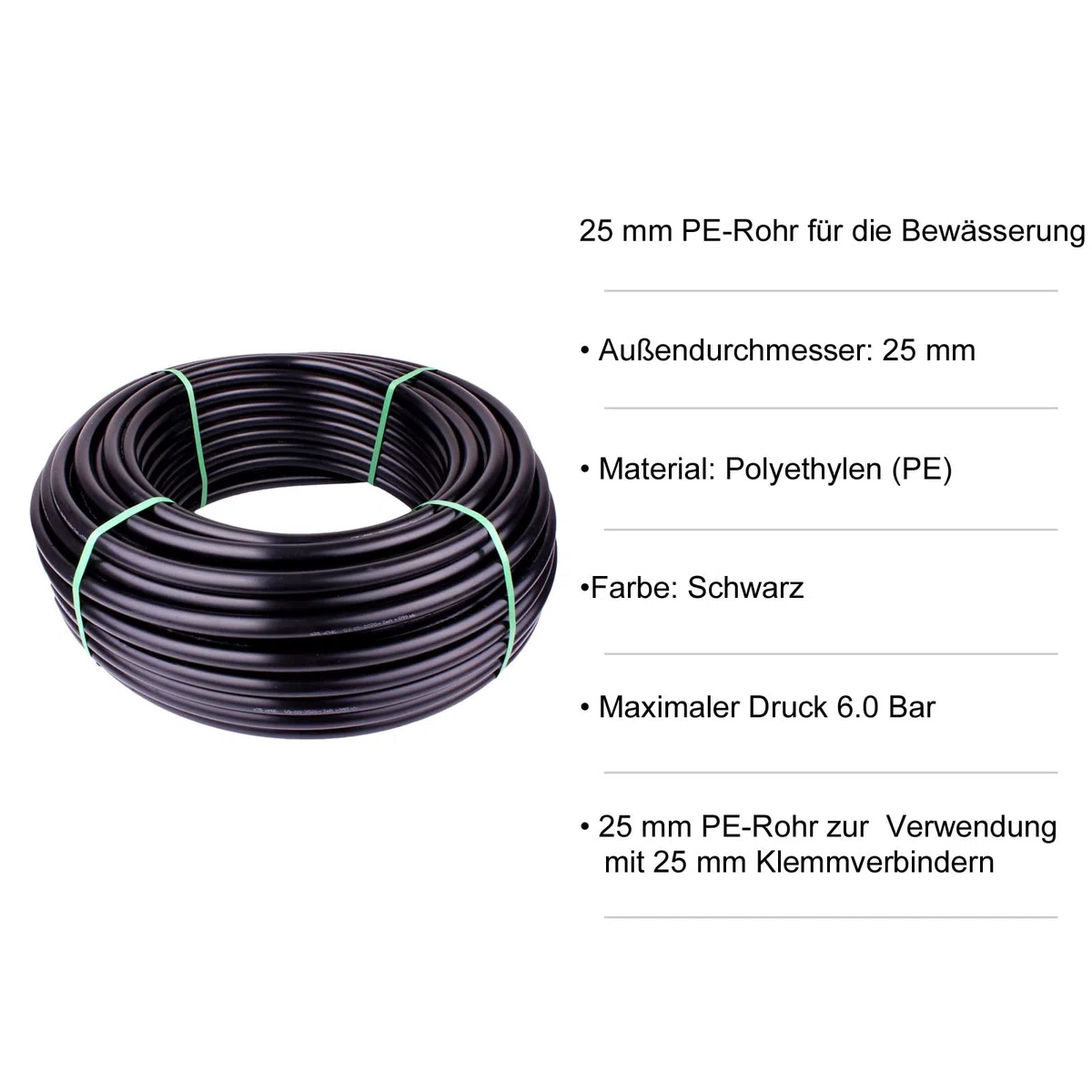 PE Rohr 25mm 100m PN6 (6 Bar) für Bewässerung – PE Wasserleitung für Gartenbewässerung, Beregnungssystem. Verlegerohr für Tropfbewässerung PE Schlauch für Bewässerungssystem unterirdisch u oberirdisch