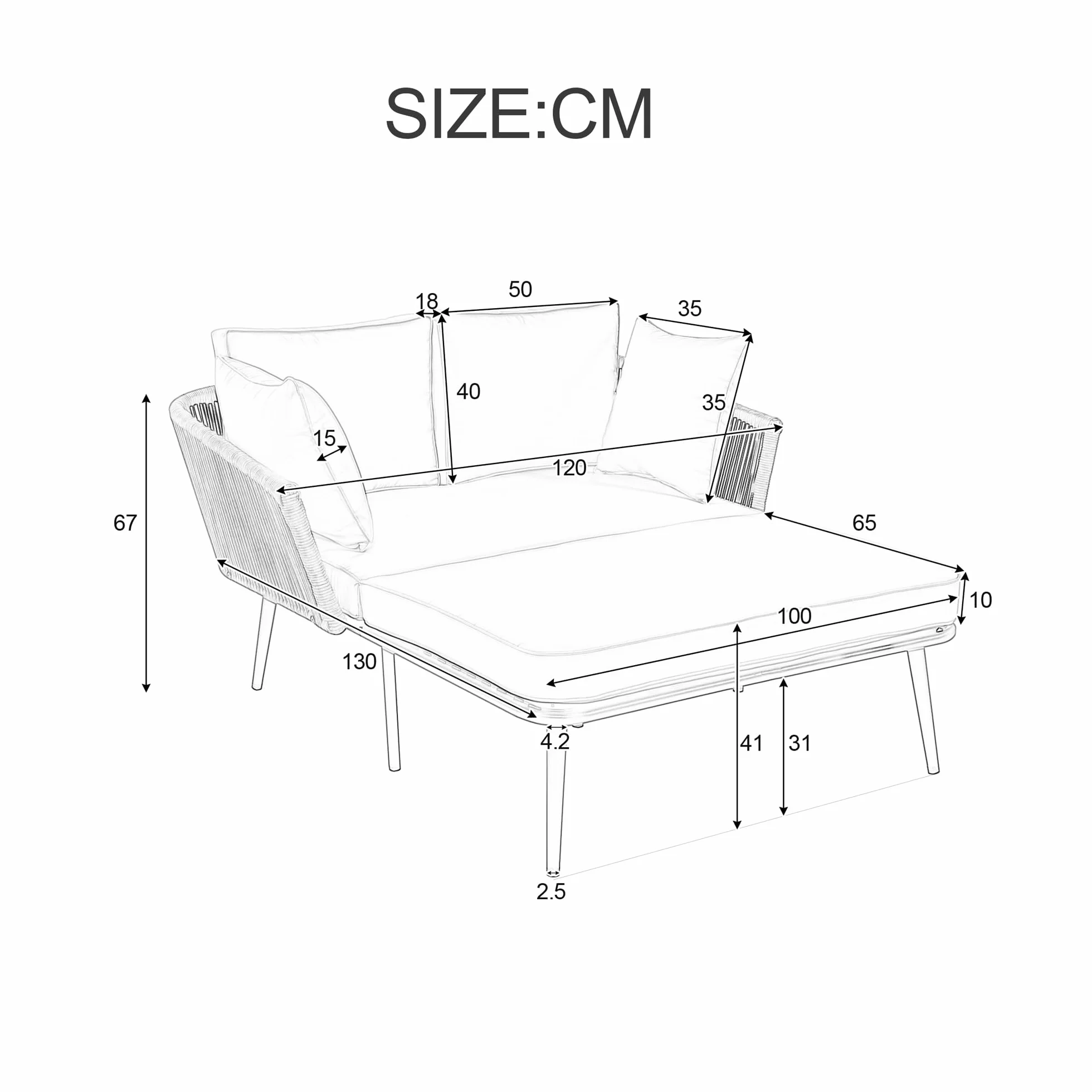 Merax Sonnenliege, Outdoor Gartenliege mit 2 Kissen und 2 Polster, Liegestuhl Garten mit abnehmbar und waschbar Kissen für Balkon Terrasse, Gartenlounge Set, Beige