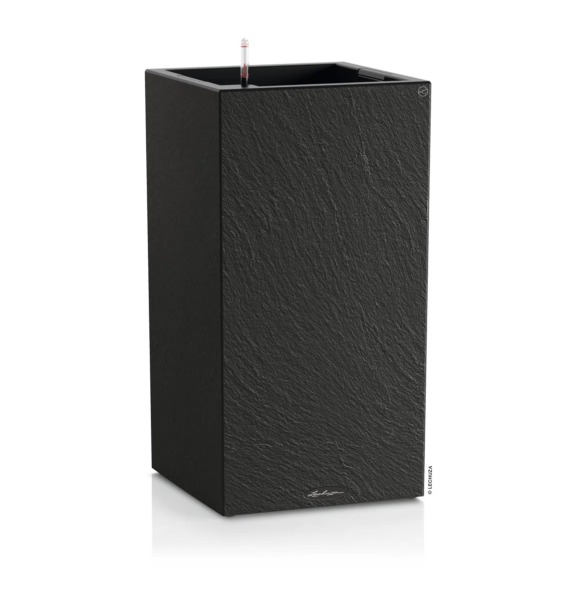 LECHUZA-Pflanzgefäß Canto Slatestone 40 high Dark Grey, Pflanzgefäß mit Bewässerungssystem, Wasserstandsanzeiger und Pflanzeinsatz, Schiefer-Optik, 40 x 40 x 76 cm, 15956