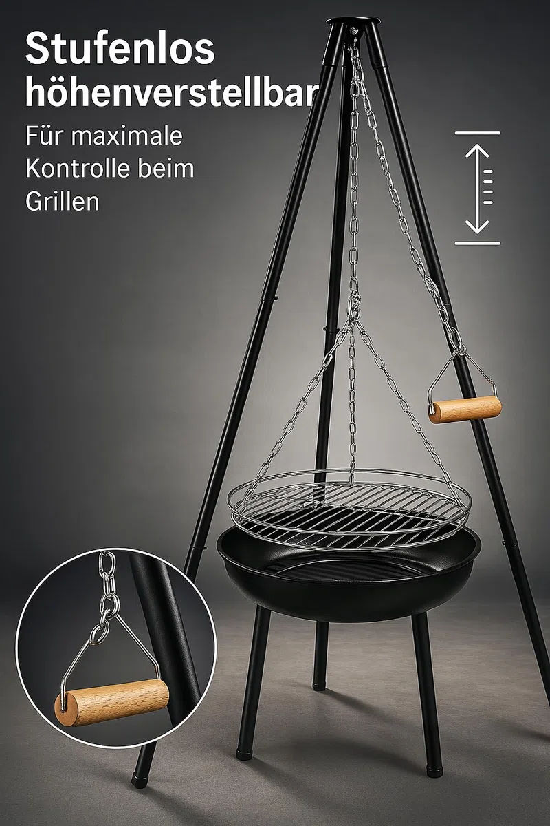 ACTIVA Schwenkgrill Indiana I Premium Feuerschale mit Grillrost inkl. hochwertigem & verchromtem Grillrost I Robuster Schwenkgrill mit Feuerschale