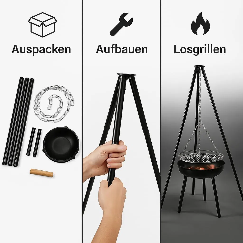 ACTIVA Schwenkgrill Indiana I Premium Feuerschale mit Grillrost inkl. hochwertigem & verchromtem Grillrost I Robuster Schwenkgrill mit Feuerschale