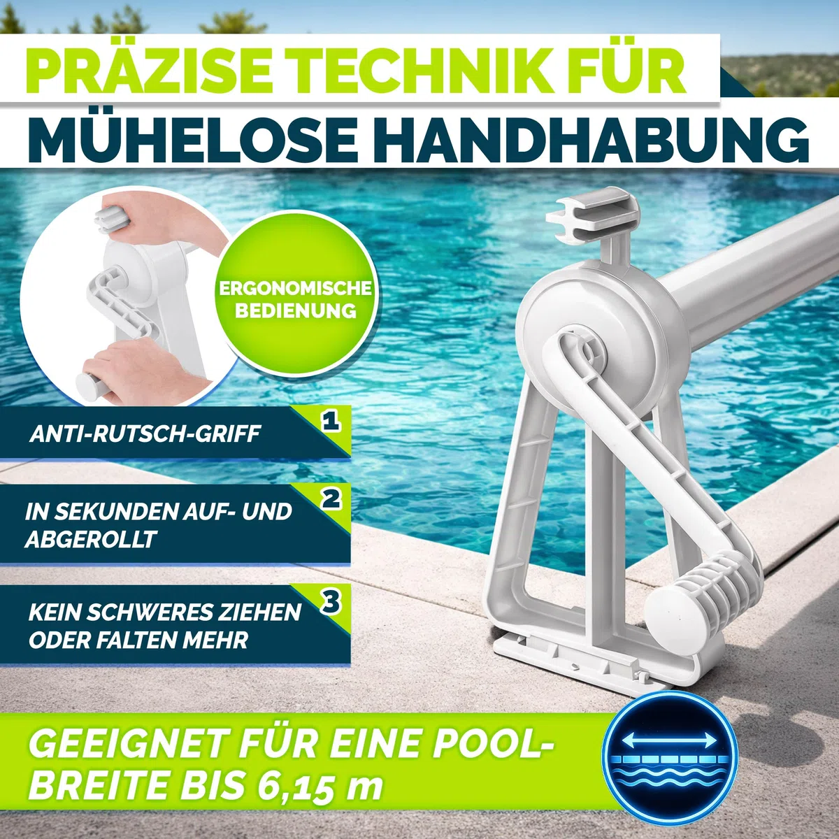 Tillvex Pool Aufroller Premium 1,05-6,15 m Aufrollsystem für Solarplane Mobile Aufrollvorrichtung witterungsbeständig