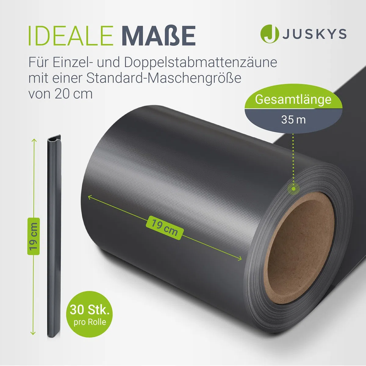 Juskys Sichtschutzstreifen für Doppelstabmatten 4er Set Anthrazit 35m x 19cm inkl. 30 Clips