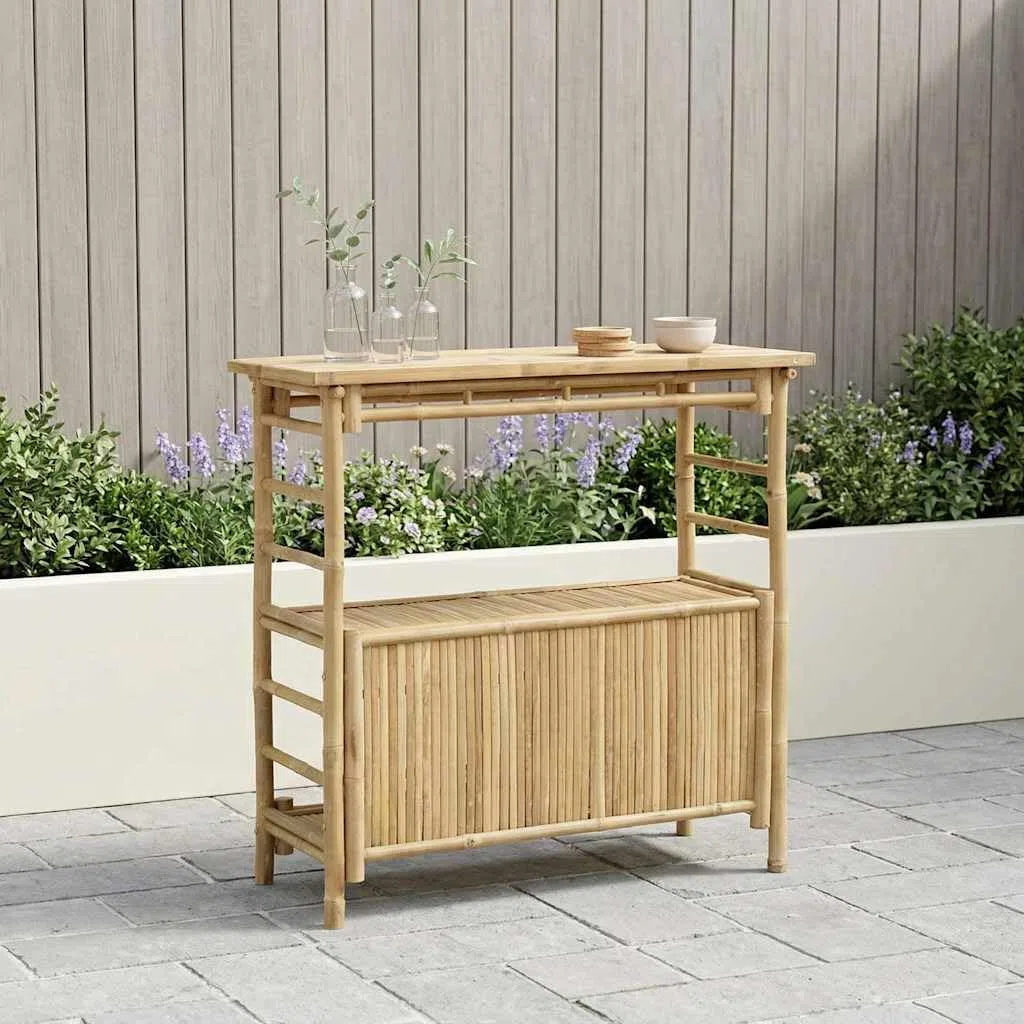 vidaXL Outdoor Bartisch mit Speicher Natur 110 x 50 x 105 cm Bambus, Stylischer Bar-Tisch, robust für Sommerpartys, Gartenfest, umweltfreundliches Design, minimalistisch und chic