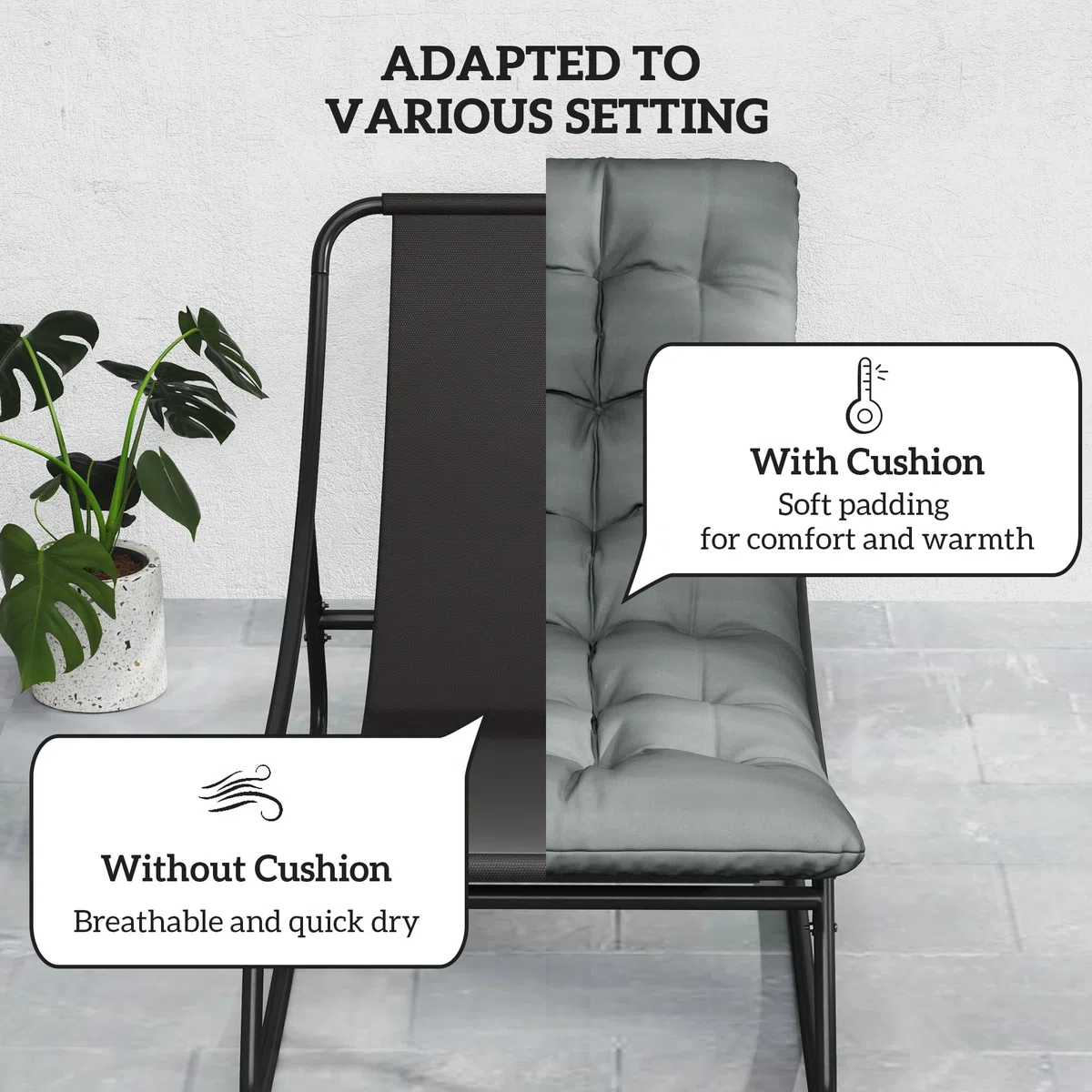 Outsunny 2er-Set Outdoor-Schaukelstühle, Schaukelstühle mit dicken Kissen, Sitz aus atmungsaktivem Textilene-Gewebe und Stahlrahmen, Schaukelstuhl für den Außenbereich, Garten, Terrasse, Patio,