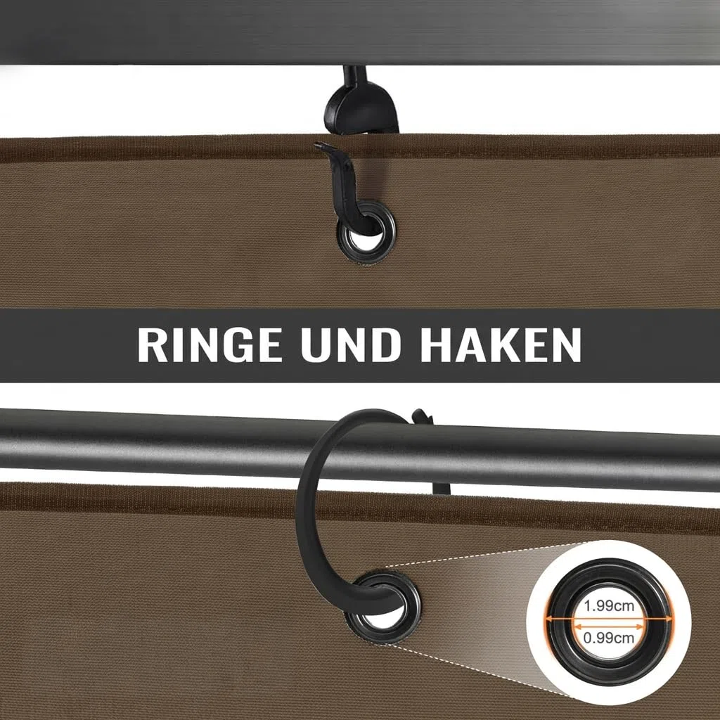 COWVIE 4PCS Pavillon Vorhang, 3 x 4 m Blickdichte & wasserdichte Seitenteile, UV-Schutz Outdoor Gardinen mit doppeltem Reißverschluss für Garten, Terrasse & Hof, Braun (nur Vorhänge)