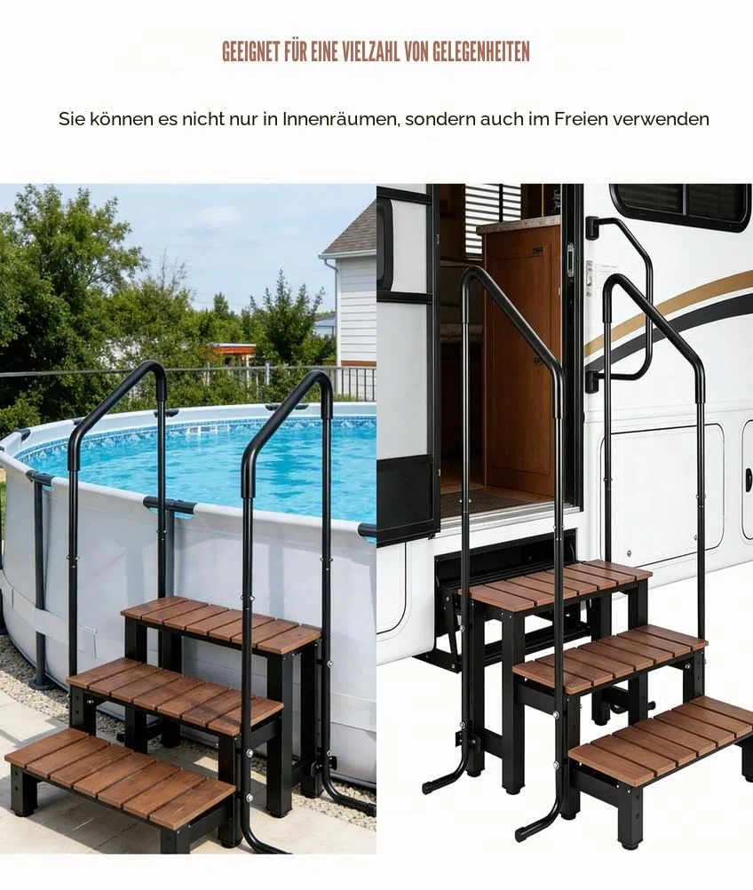 Whirlpool-Treppe mit Einer Tragkraft von 250 kg, 3 Stufen, Wohnmobil-Treppe, Wohnmobil-Stufen, Schwimmbadleiter, Aufstellpool-Treppe, Pool-Treppe, Outdoor-Spa-Badewannen-Stufenleiter