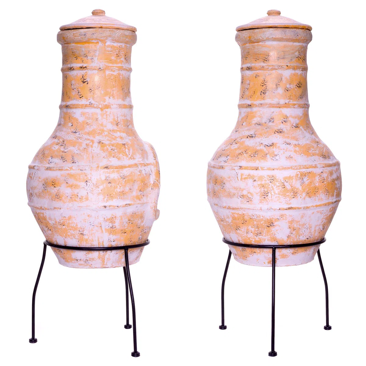 Terrassenofen Gartenkamin Terracotta 85 cm Stahlgestell Feueröffnung 20x15 cm Schlotöffnung 26x15 cm 19,5 kg