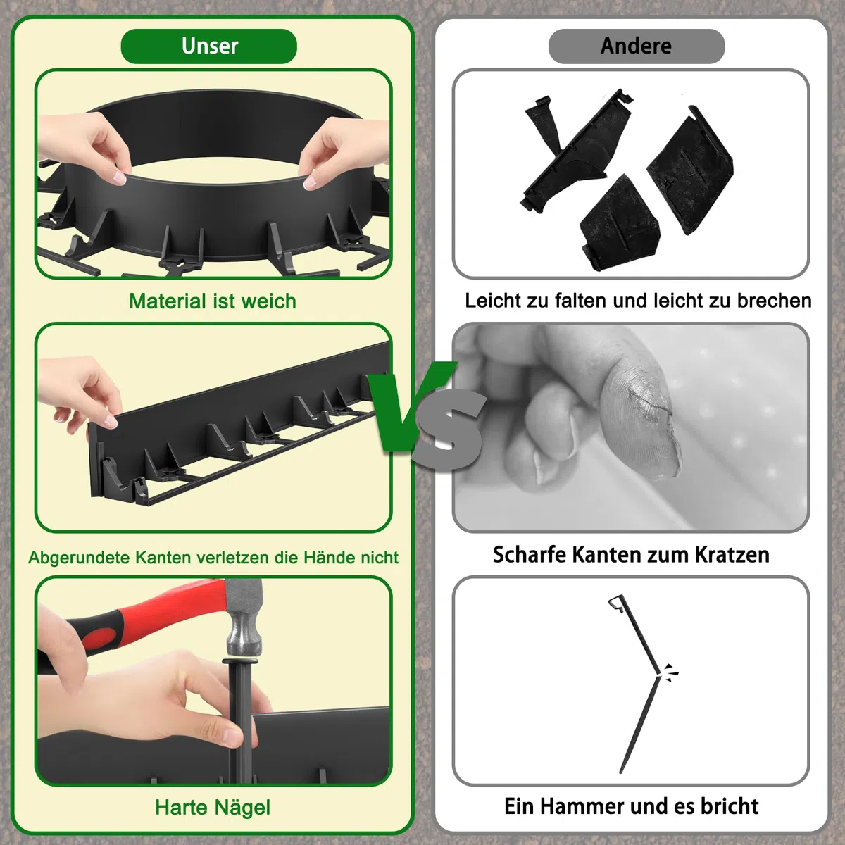 Aufun Flexible Rasenkante Kunststoff 24M Pflasterkante Beeteinfassung mit 100 Erdanker 78mm Schwarz