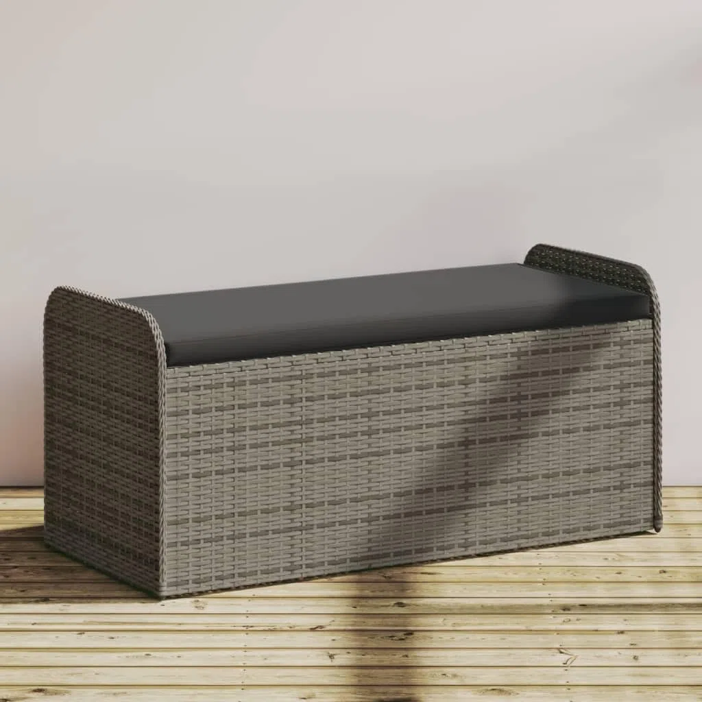 Tomostar Aufbewahrungstruhe für den Außenbereich, Bank, Aufbewahrungsbox mit Kissen, grau, 115 x 51 x 52 cm, Polyrattan