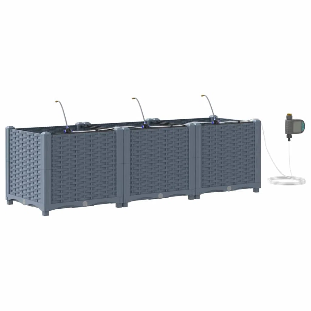 Garten-Pflanzgefäß 3er Set Hellgrau aus Stahl, 120x40x37,5 cm, langlebig für den Außenbereich, mit Bewässerungssystem für mühelose Pflanzenpflege
