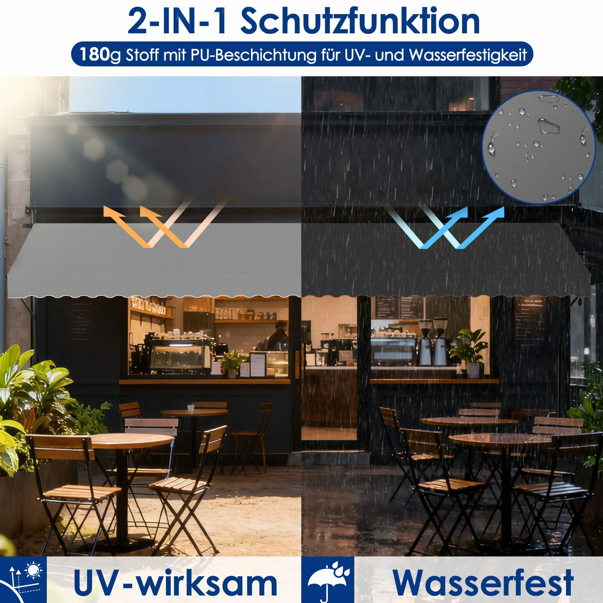 Klemmmarkise, Markise Sonnenschutz Balkon Ohne Bohren, Balkonmarkise Höhenverstellbar UV-beständig, Wasserabweisend mit Handkurbel (300cm Breit, Hellgrau)