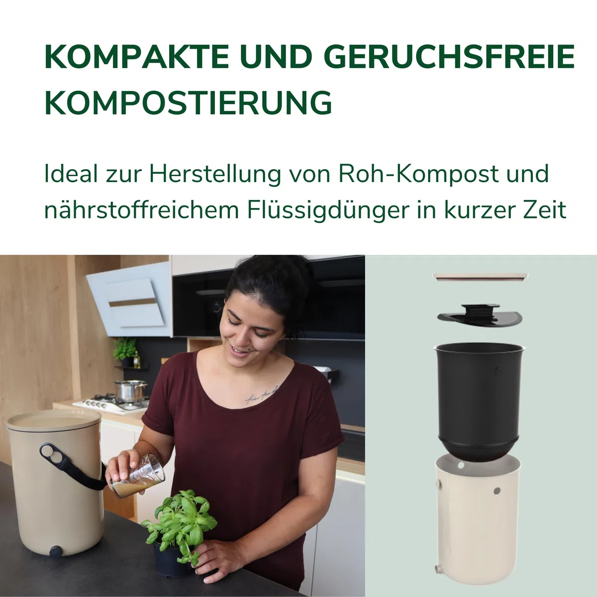 Natursache I Bokashi Eimer - Nachhaltige Abfallverwertung in der Küche - mit Bokashi Ferment und effektiven Mikroorganismen - Geruchlos & Umweltfreundlich! (Cream)