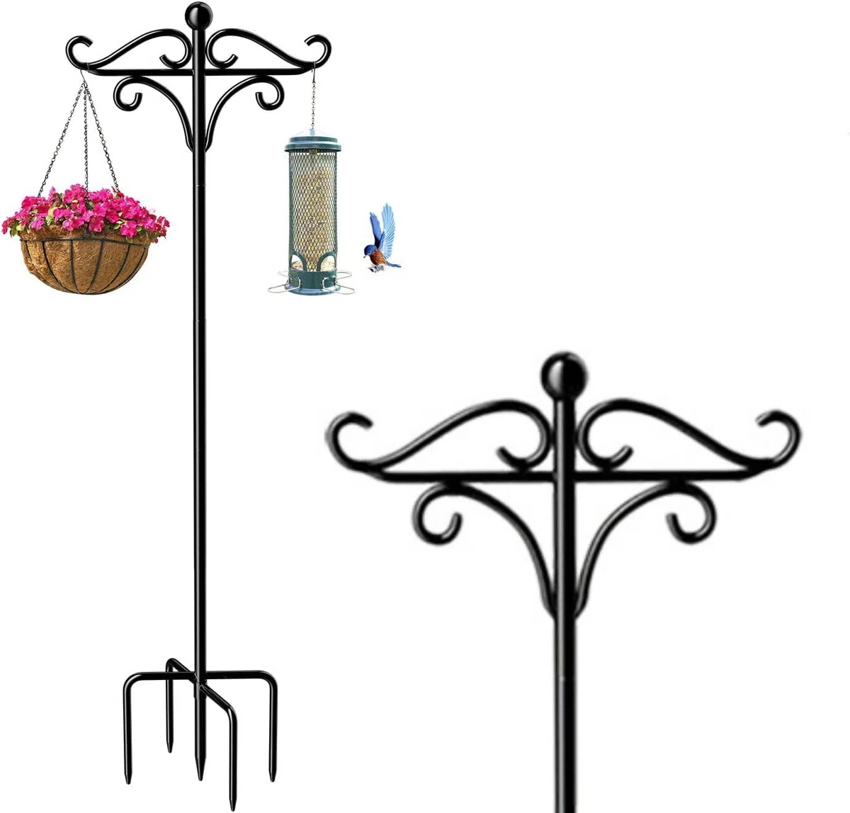 Shepherd Hooks for Outdoor Use, 92 Zoll verstellbarer doppelter Hirtenstab, 234 cm lange Wildvogelfutterstangen und -aufhänger, freistehende Futterstation für den Garten(92in E, 1)