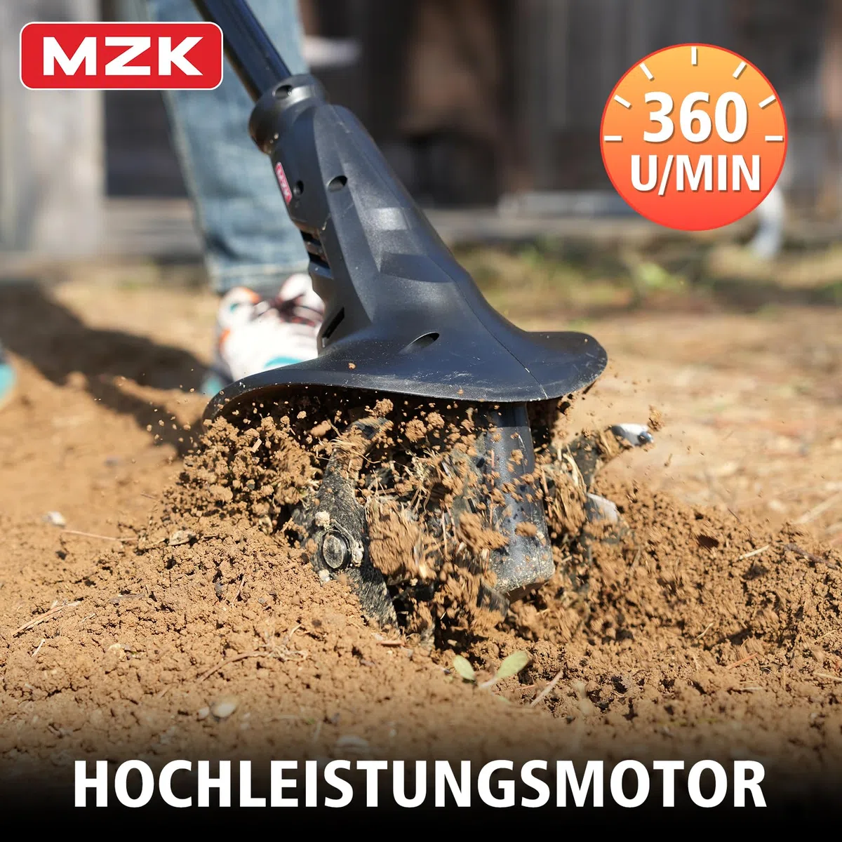 MZK 20V Akku-Motorhacken, 20 cm Arbeitsbreite, 360 U/min, Kabellose Gartenfräse mit 24 Stahlzinken, für Rasen Garten Bodenbearbeitung (2X 2,0Ah Akku & Ladegerät)