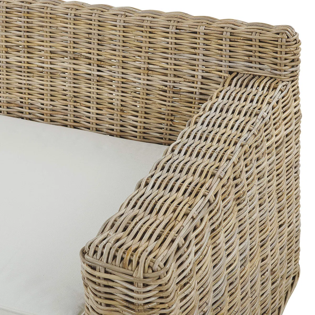 Beliani Klassisches Gartensofa Hellbraun mit Auflagen in Cremeweiß Rattan 2-Sitzer Ardea