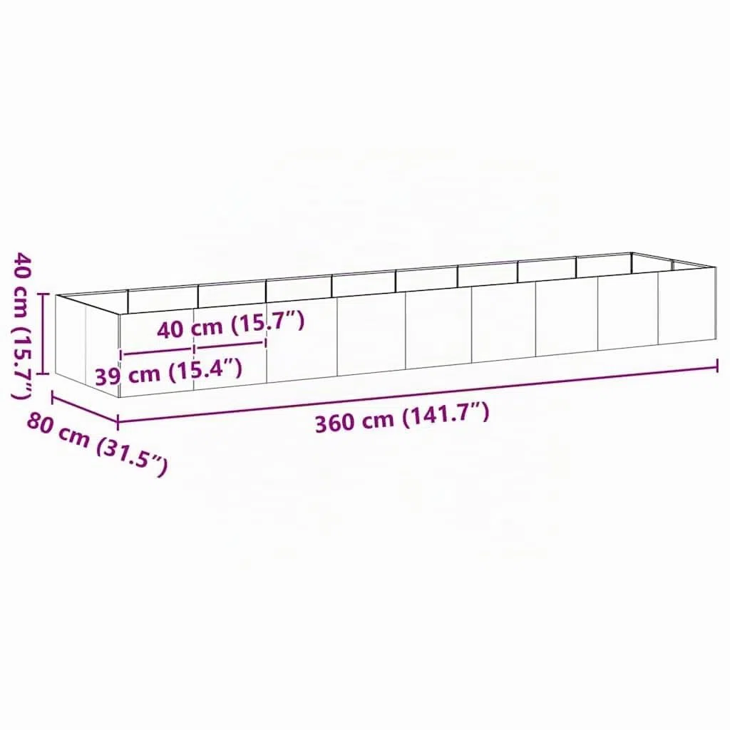 vidaXL Pflanzkübel Rostig 360x80x40 cm Wetterfester Stahl