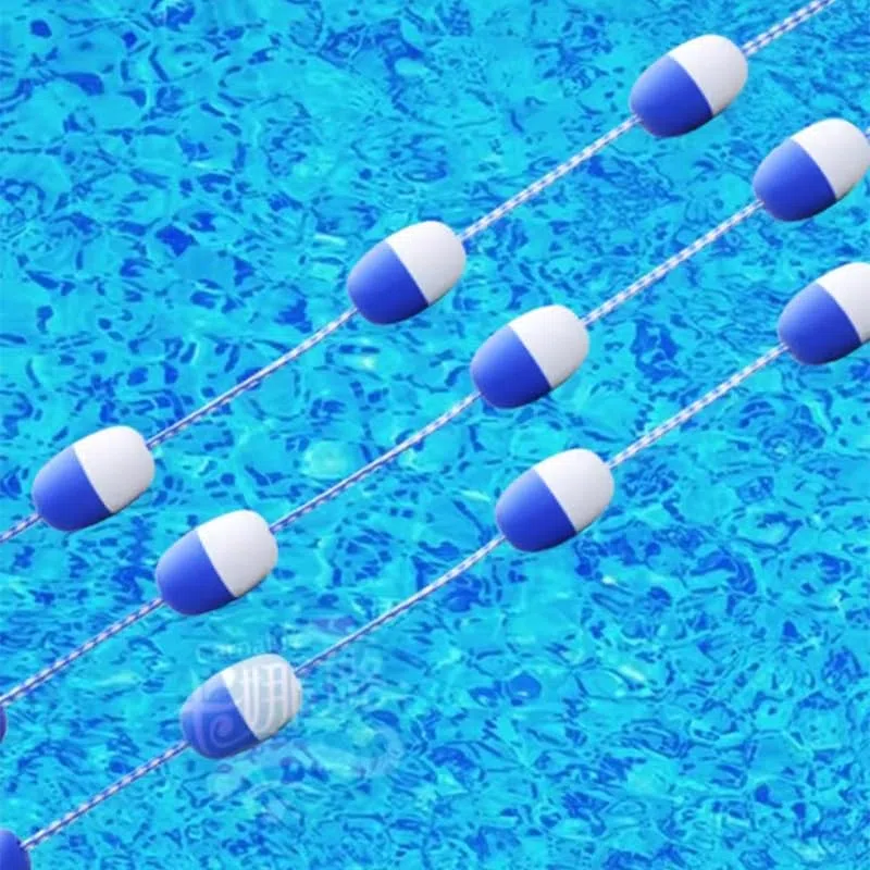 Sicherheitsseil mit Schwimmkörpern, vormontierte Trennboje mit Haken, schwimmendes Pool-Sicherheitsseil, blau-weiß, zur Unterteilung der Schwimmbahnen für Untiefenstrände