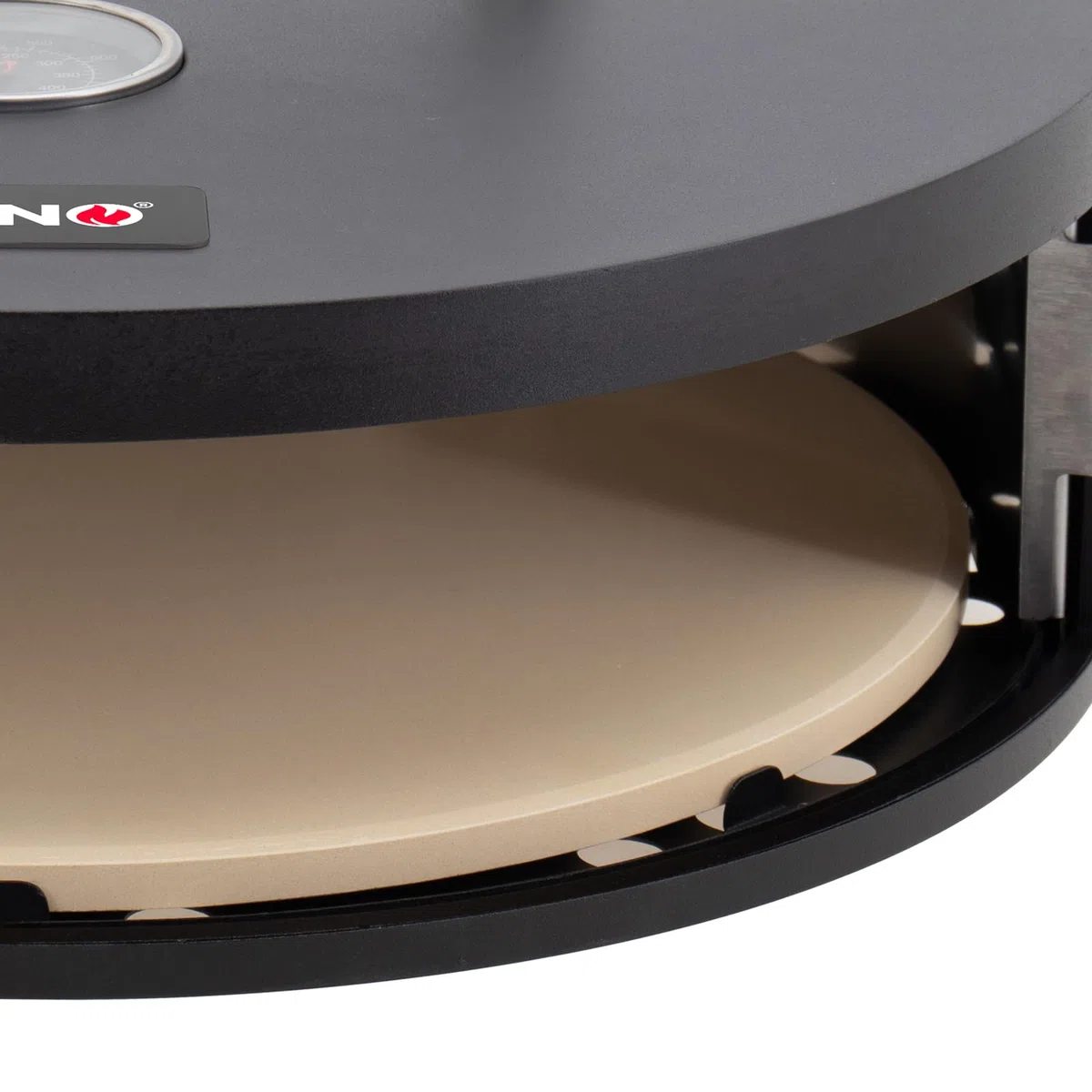 TAINO Pizzabox Pizzaaufsatz Pizzastein mit Deckel Tür rund Grill Zubehör für Gasgrill Schwarz