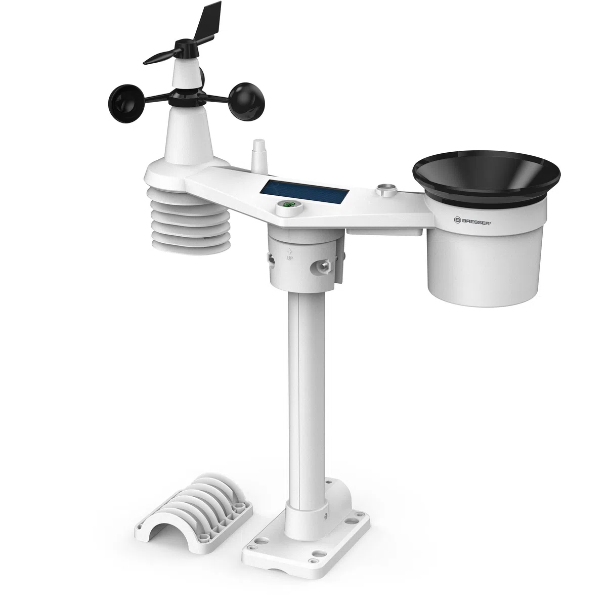 Bresser Wetterstation Funk mit Außensensor - WLAN-Wettercenter Profi-WSC mit 7-in-1-Sensor inkl. batterieunterstützendem Solarpanel, Wind- und Regenmesser, schwarz