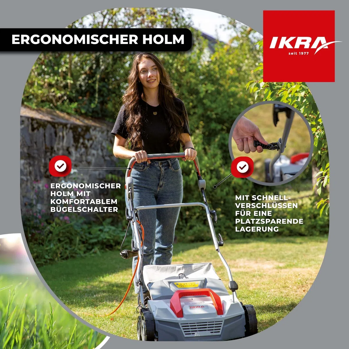IKRA Elektro Vertikutierer Rasenlüfter IEVL 1838, Arbeitsbreite 38cm, 1800W | Fangkorb 40l, Arbeitstiefe +5 bis –12 mm, werkzeugloser Walzenwechsel, 2in1 Gerät lässt sich auch ohne Fangbehältnis nutzen