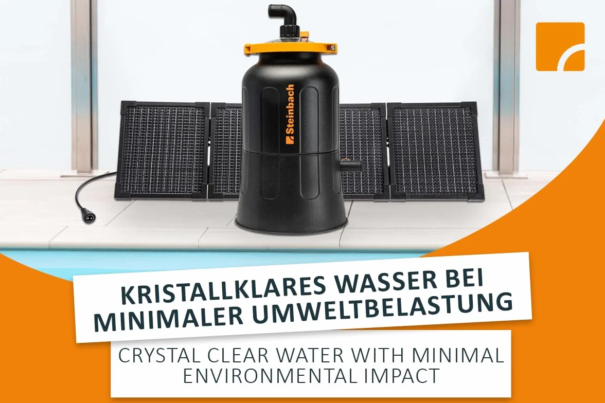 STEINBACH Solarfilteranlage FXS38 – 040603 – Pumpenleistung 4.500 l/h – Für Pools mit bis zu 19.000 l – Mit einem inkludierten faltbaren 80 Watt PV Panel – Inkl. 256 g Filter Balls